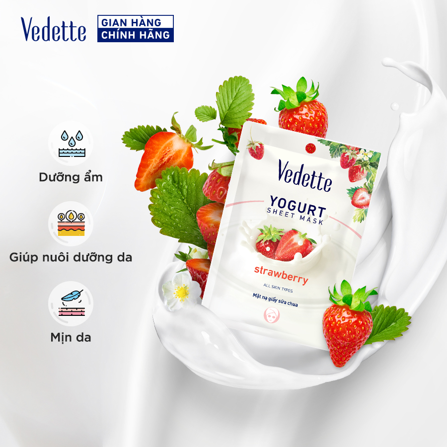 COMBO 10 Mặt nạ giấy sữa chua Vedette Dâu Tây 22ml