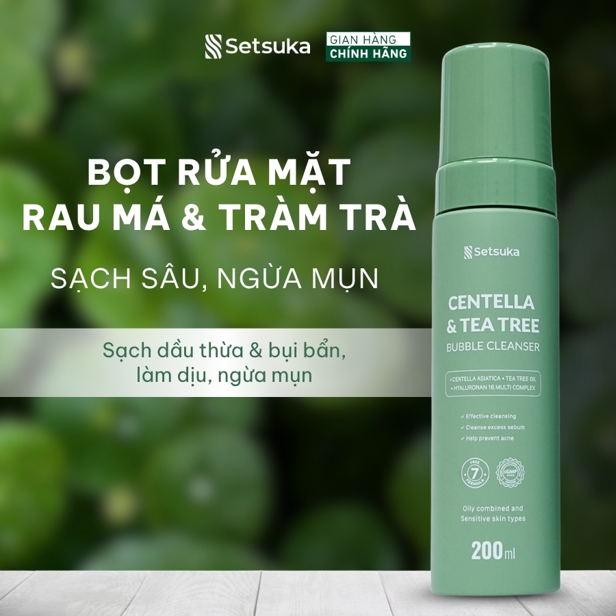 Bọt Rửa Mặt Rau má & Tràm trà Setsuka Sạch Sâu, Ngừa Mụn, dành cho da dầu mụn nhạy cảm 200ml
