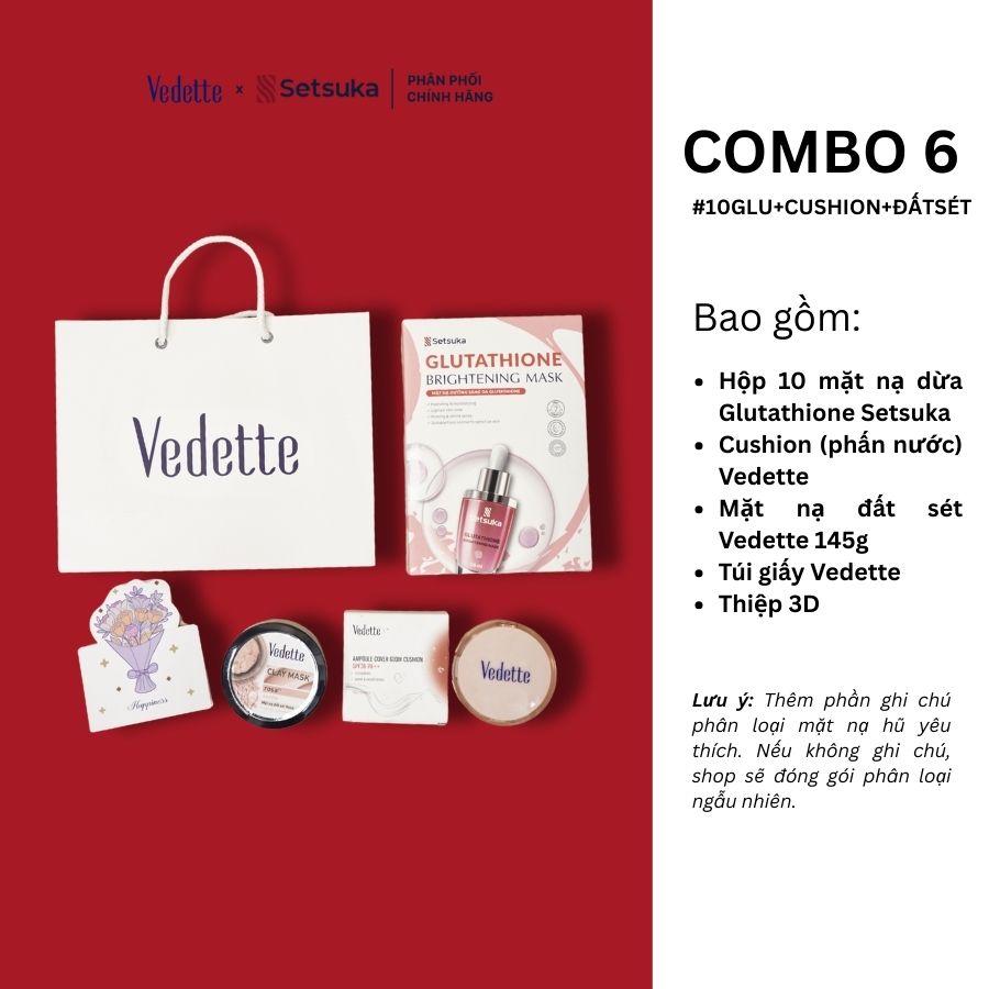 Quà tặng 20/10 COMBO QUÀ TẶNG 300K chăm sóc da mặt và trang điểm từ đa dạng thương hiệu Setsuka-Vedette-Vegtree