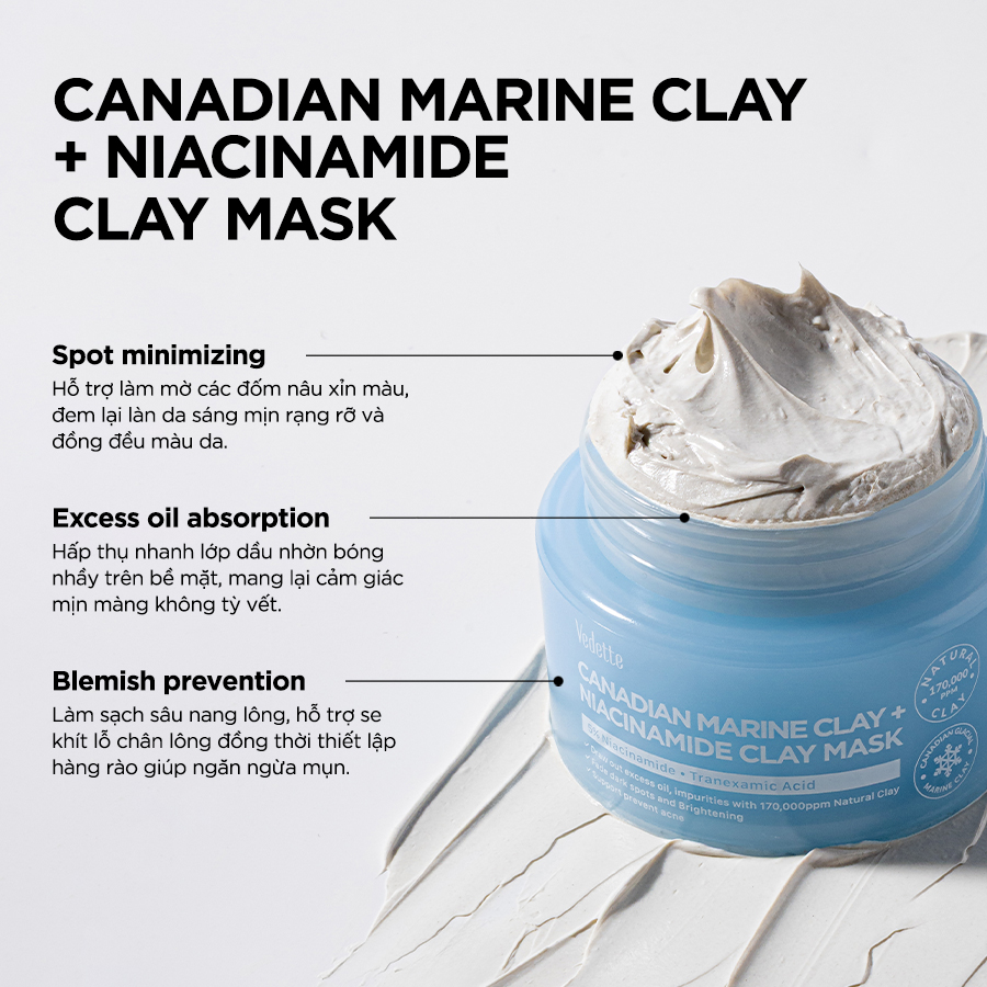 Mặt Nạ Đất Sét Vedette Clay Mask 100ml – Sạch Sâu, Kiềm Dầu, Ngừa Mụn, Dưỡng Sáng & Giúp Làm Mờ Các Dấu Hiệu Lão Hóa Da
