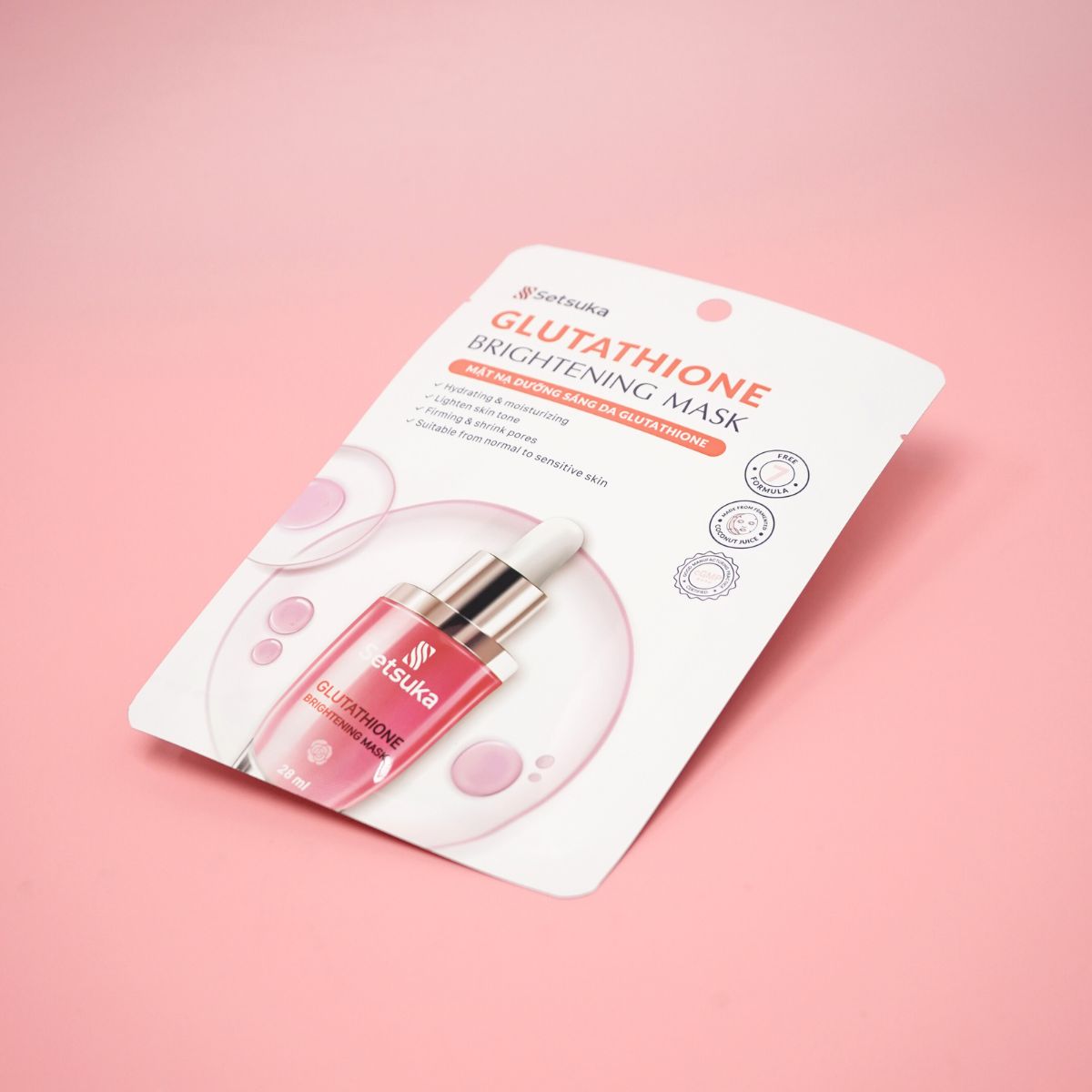 Mặt nạ dưỡng sáng da Glutathione - Setsuka MẶT NẠ DỪA SINH HỌC - làm sáng và làm đều màu da 28ml/miếng