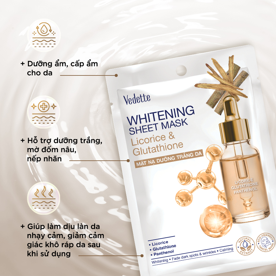 Mặt nạ Dưỡng trắng da Vedette 22ml dưỡng ẩm, dưỡng sáng, mờ đốm nâu từ chiết xuất thiên nhiên lành tính 22ml