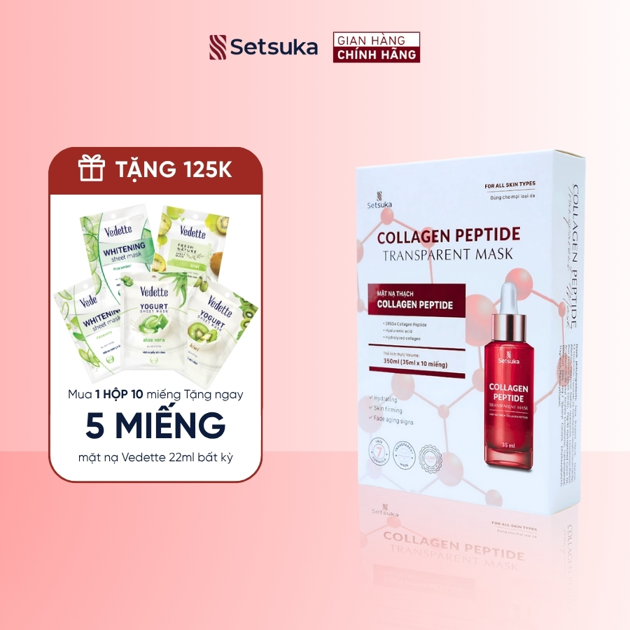 Mặt Nạ Thạch Collagen Peptide Transparent Setsuka giúp làm mờ các dấu hiệu lão hóa, se khít lỗ chân lông 35ml/miếng