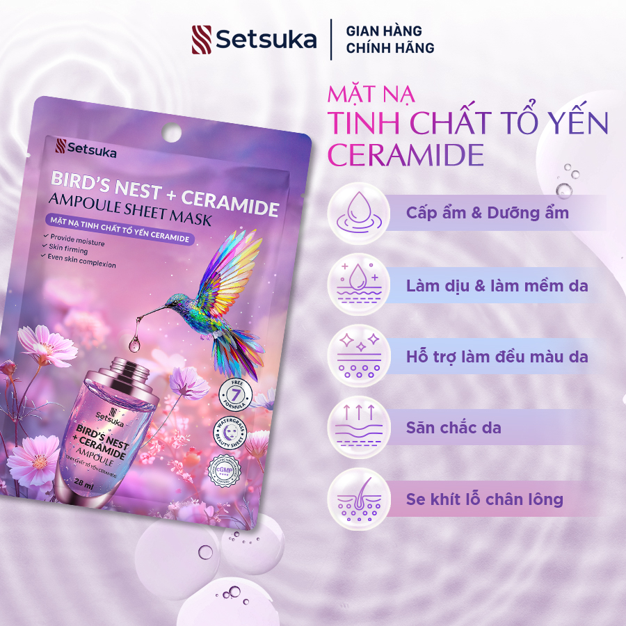 Setsuka Mặt nạ tinh chất Tổ Yến Ceramide giúp dưỡng ẩm, đều màu, săn chắc da, se khít lỗ chân lông 28ml/miếng