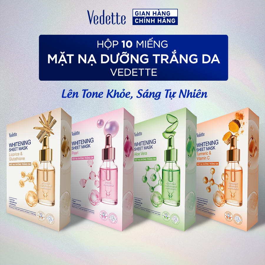 HỘP 10 MIẾNG Mặt Nạ Dưỡng Trắng Da Vedette 22ml Whitening Sheet Mask
