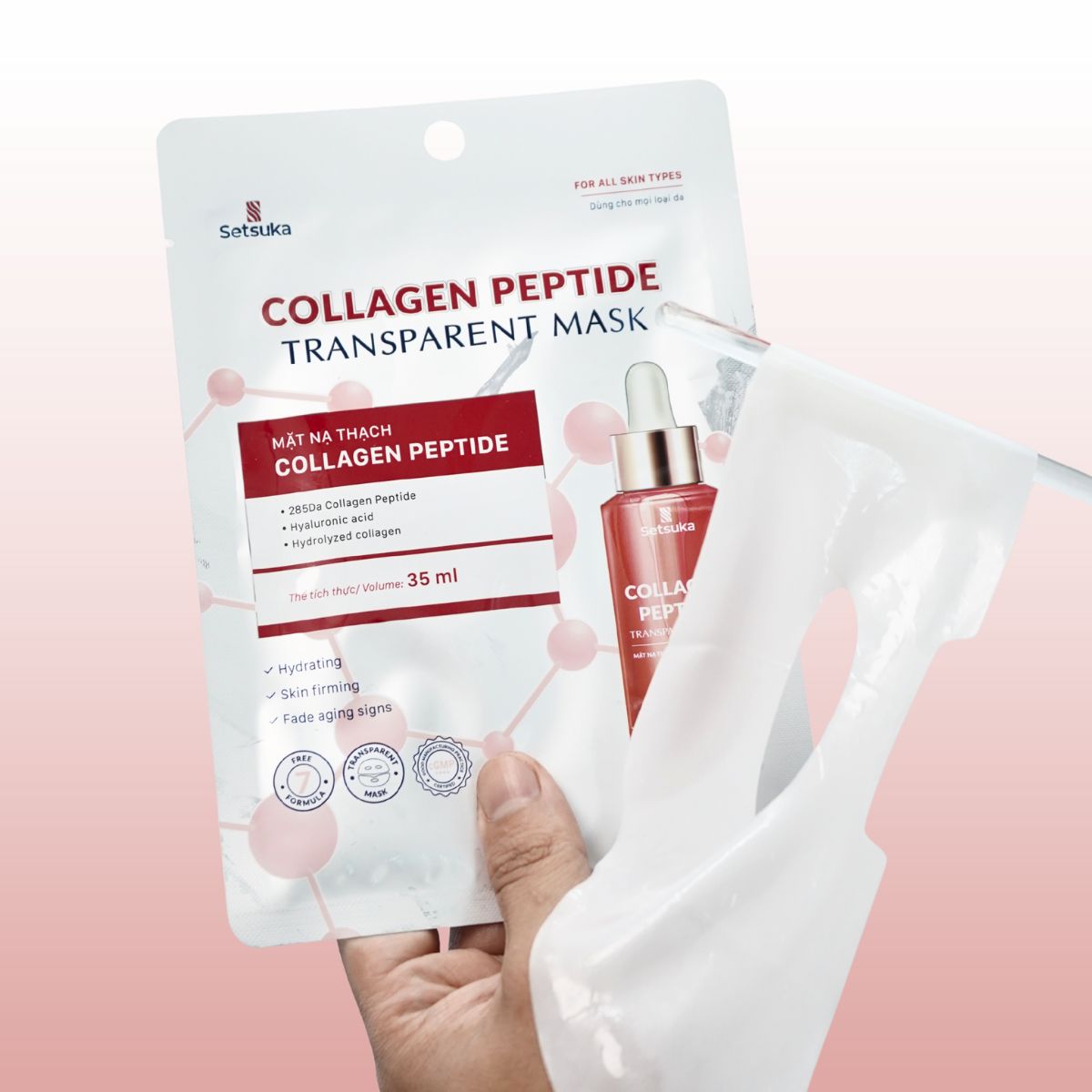 Mặt Nạ Thạch Collagen Peptide Transparent Setsuka giúp làm mờ các dấu hiệu lão hóa, se khít lỗ chân lông 35ml/miếng