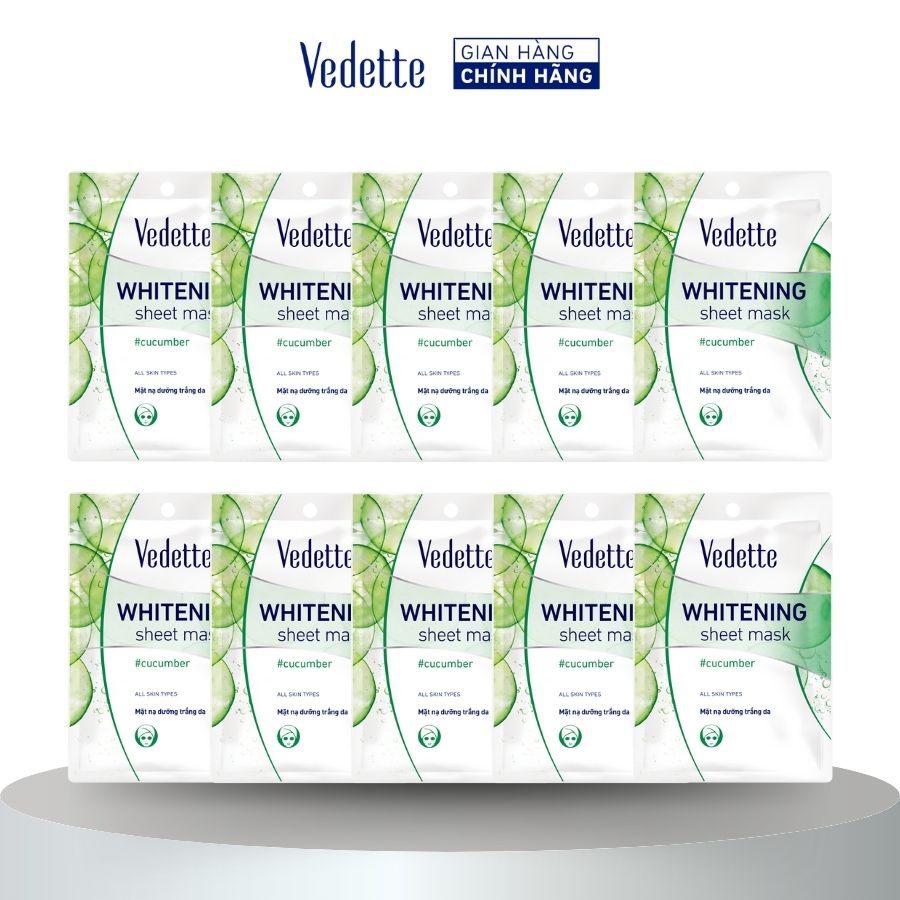 Combo 10 Mặt nạ giấy trắng da Vedette Dưa Leo 22ml Combo 10 Mặt nạ giấy trắng da Vedette Dưa Leo 22ml