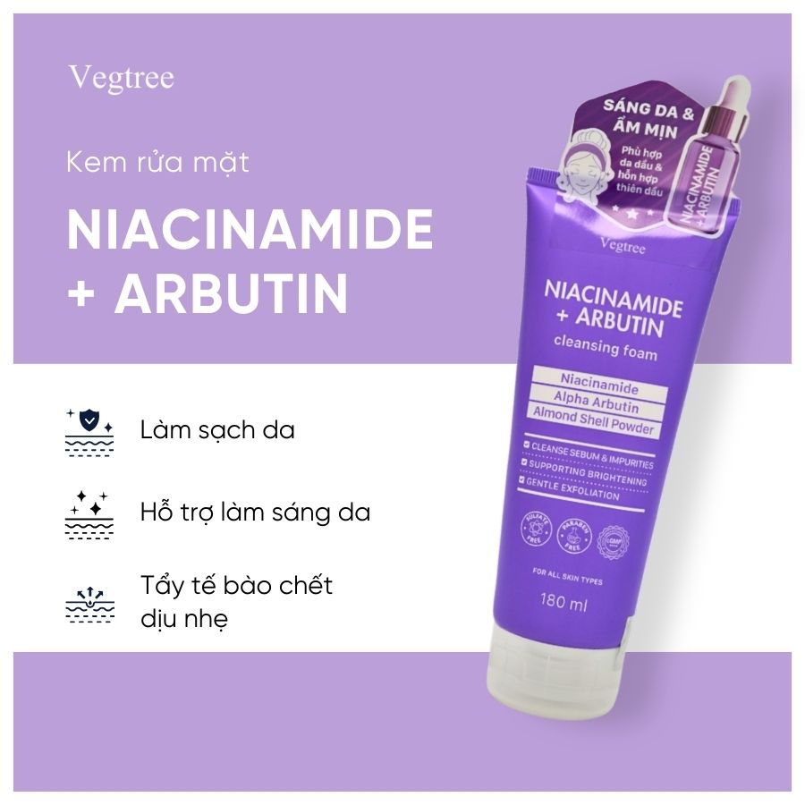 VEGTREE Sữa Rửa Mặt Làm Sạch Sâu, Hỗ Trợ Dưỡng Da Chuyên Biệt phù hợp da dầu & hỗn hợp thiên dầu 180ml