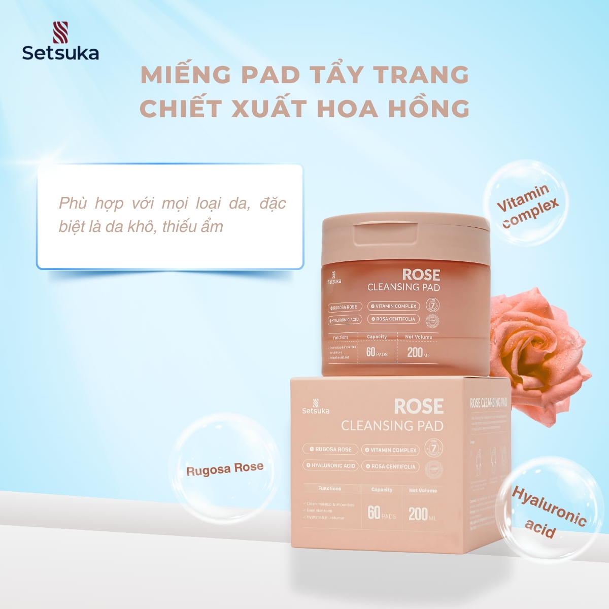 Toner Pad và Cleansing Pad Setsuka làm sạch và dưỡng da chuyên sâu, tẩy trang, dưỡng ẩm, se khít lỗ chân lông, săn chắc