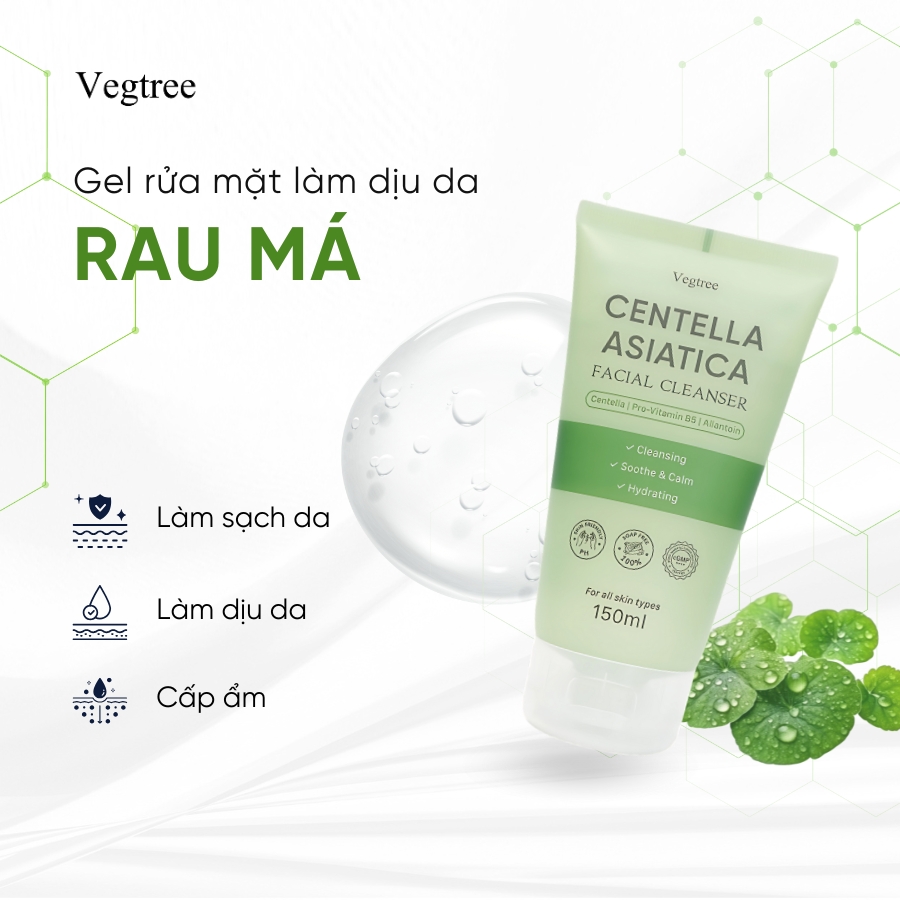 Gel rửa mặt VEGTREE làm sạch bụi bẩn và bã nhờn, dịu nhẹ cho mọi loại da, hỗ trợ dưỡng sáng da 150ml