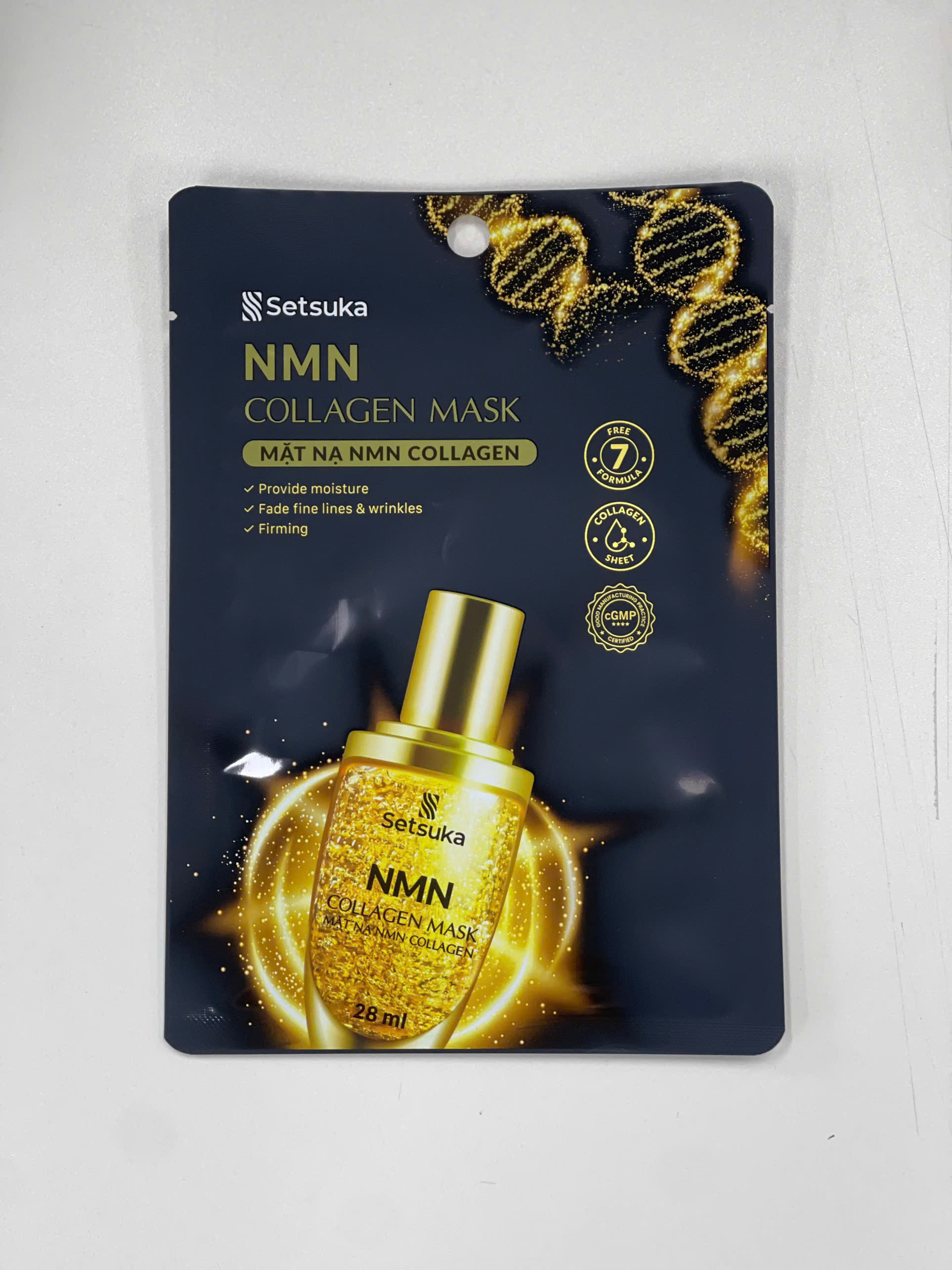 Mặt nạ Setsuka NMN Collagen 28ml giúp làm mờ các dấu hiệu lão hóa và nếp nhăn, săn chắc và mịn màng