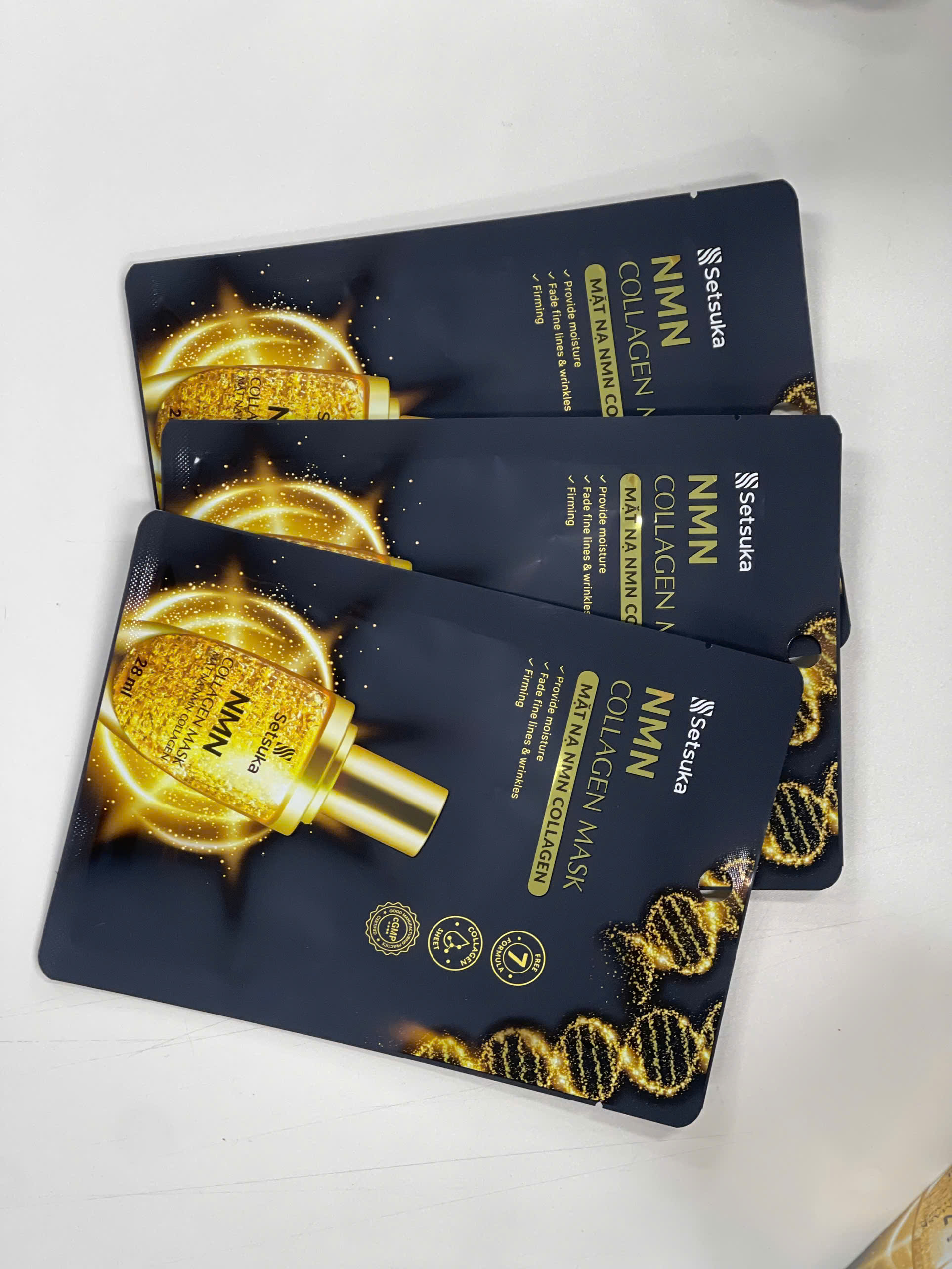 Mặt nạ Setsuka NMN Collagen 28ml giúp làm mờ các dấu hiệu lão hóa và nếp nhăn, săn chắc và mịn màng