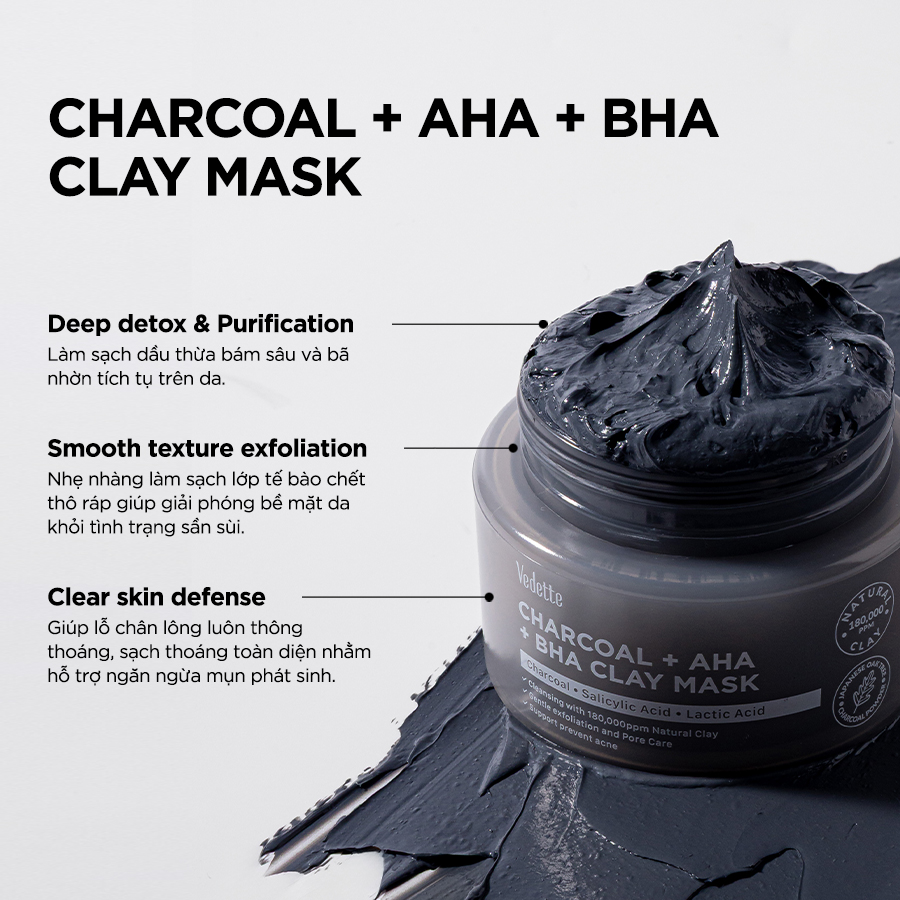 Mặt Nạ Đất Sét Vedette Clay Mask 100ml – Sạch Sâu, Kiềm Dầu, Ngừa Mụn, Dưỡng Sáng & Giúp Làm Mờ Các Dấu Hiệu Lão Hóa Da
