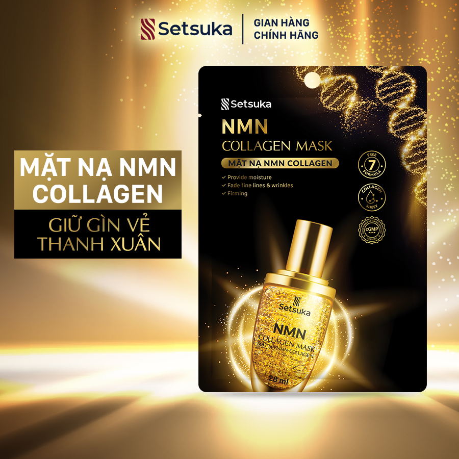 Mặt nạ Setsuka NMN Collagen 28ml giúp làm mờ các dấu hiệu lão hóa và nếp nhăn, săn chắc và mịn màng
