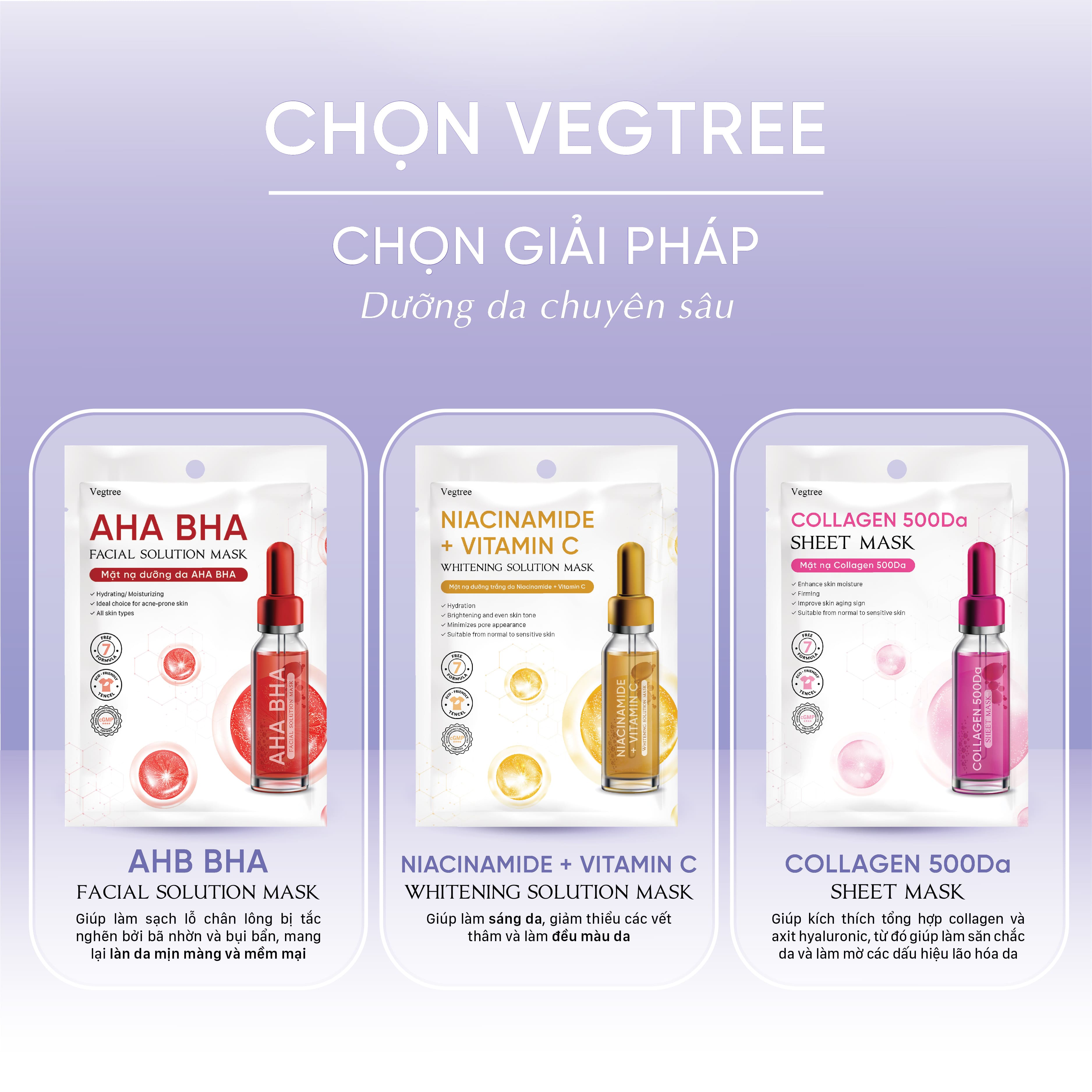 HỘP 10 MIẾNG Mặt nạ Vegtree dưỡng trắng da, đều màu da, cấp ẩm, se khít lỗ chân lông 25ml/miếng