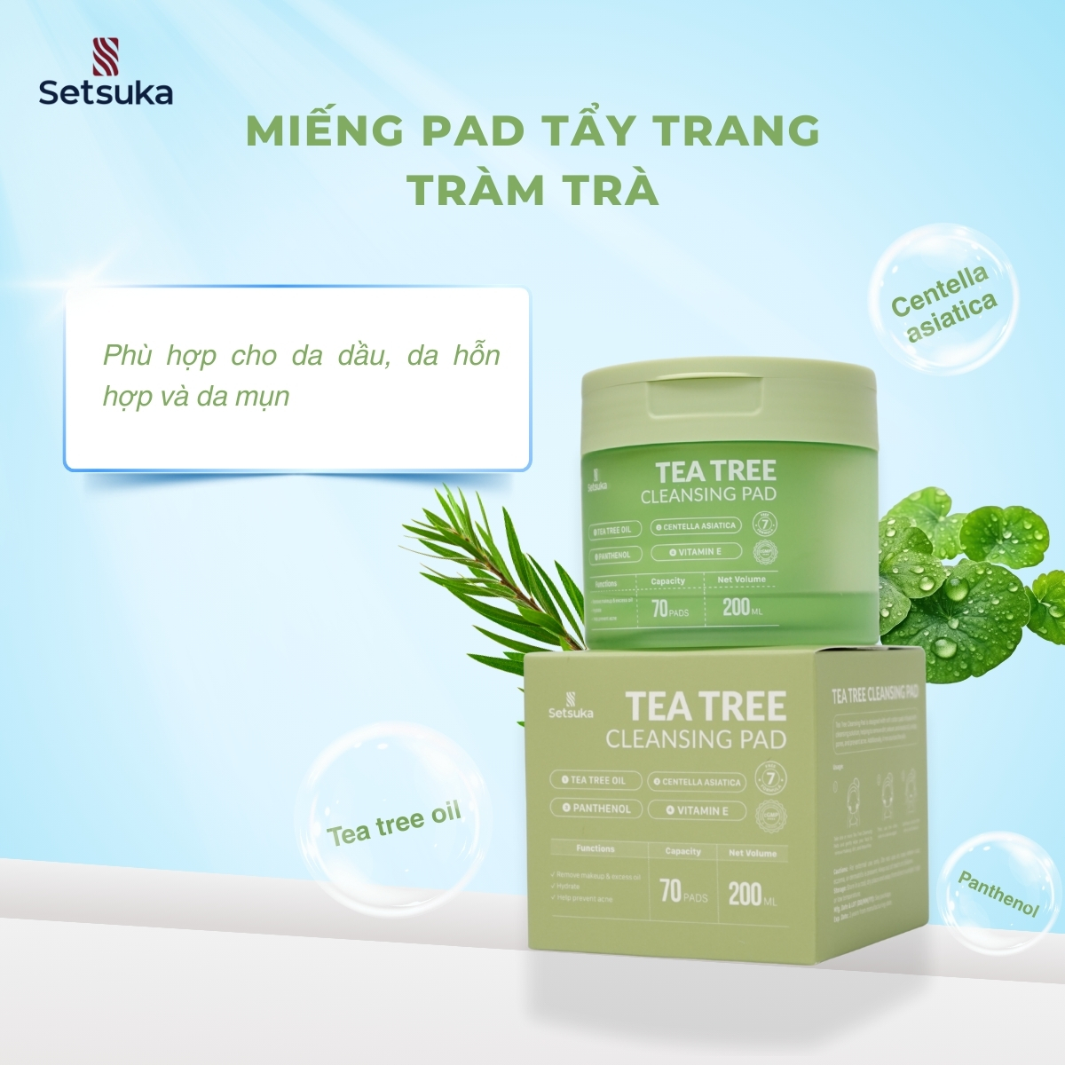 Toner Pad và Cleansing Pad Setsuka làm sạch và dưỡng da chuyên sâu, tẩy trang, dưỡng ẩm, se khít lỗ chân lông, săn chắc