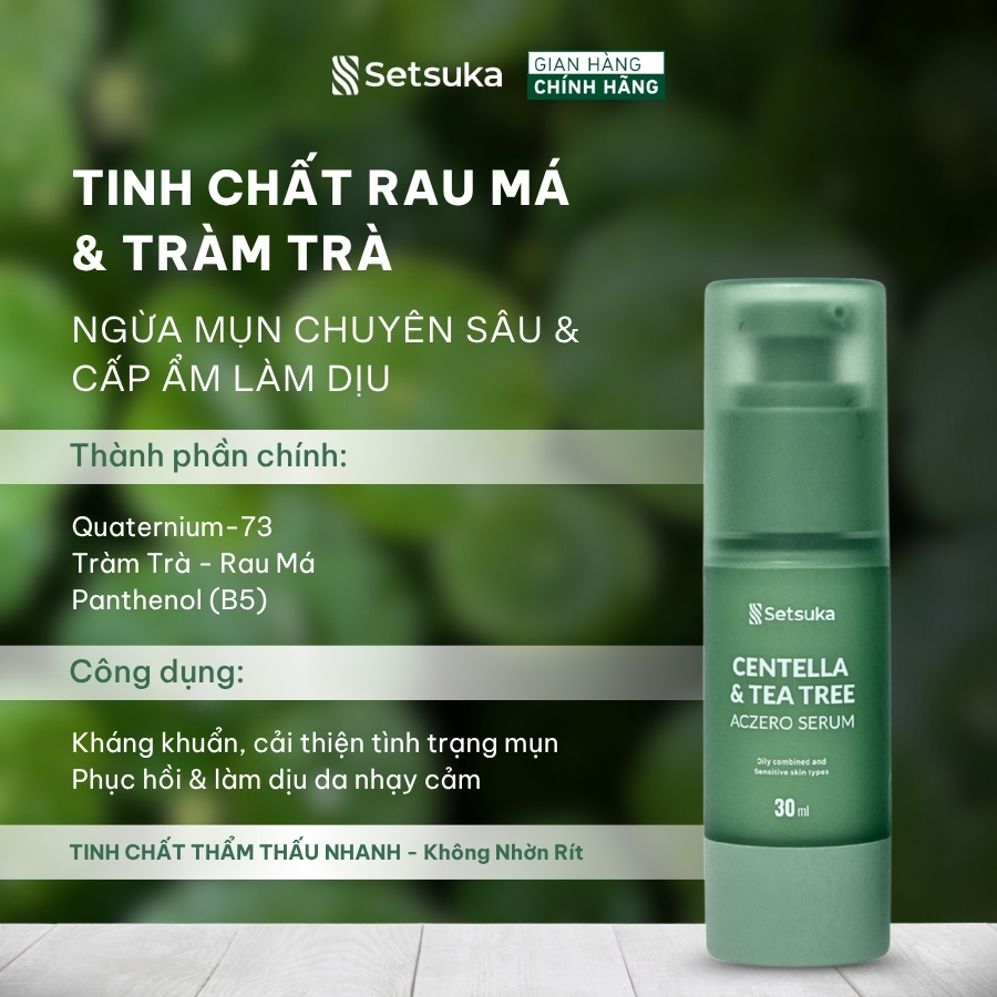 Serum/ Tinh Chất Rau má & Tràm trà Setsuka Ngừa Mụn, Dưỡng Ẩm Phục Hồi cho da dầu mụn nhạy cảm 30ml