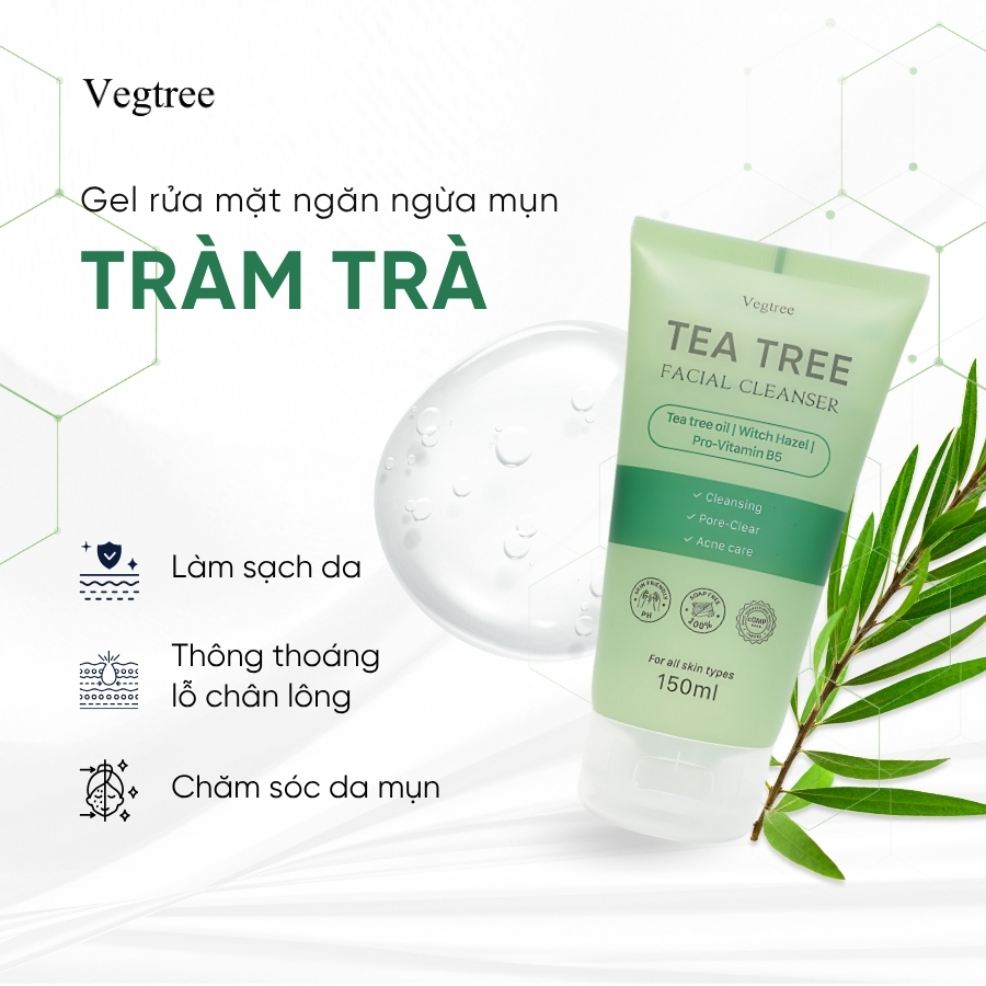 Gel rửa mặt VEGTREE làm sạch bụi bẩn và bã nhờn, dịu nhẹ cho mọi loại da, hỗ trợ dưỡng sáng da 150ml