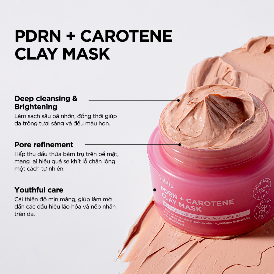 Mặt Nạ Đất Sét Vedette Clay Mask 100ml – Sạch Sâu, Kiềm Dầu, Ngừa Mụn, Dưỡng Sáng & Giúp Làm Mờ Các Dấu Hiệu Lão Hóa Da
