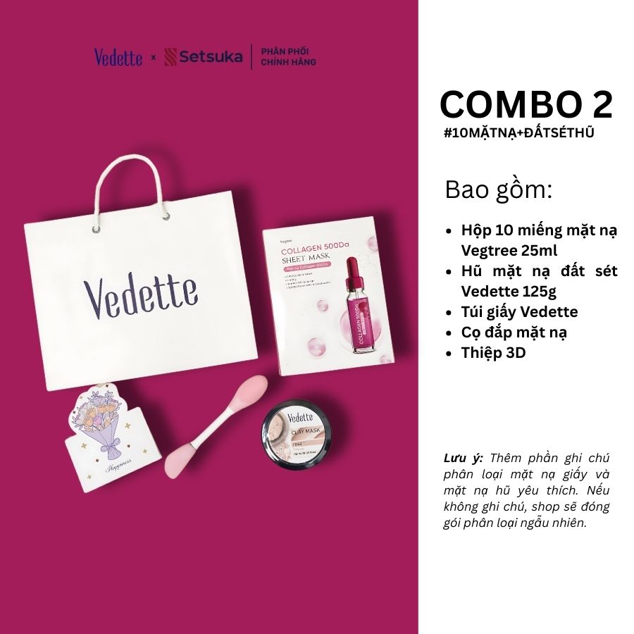 Quà tặng 20/10 COMBO QUÀ 200K chăm sóc da toàn diện từ nhiều thương hiệu Vedette-Setsuka-Vegtree