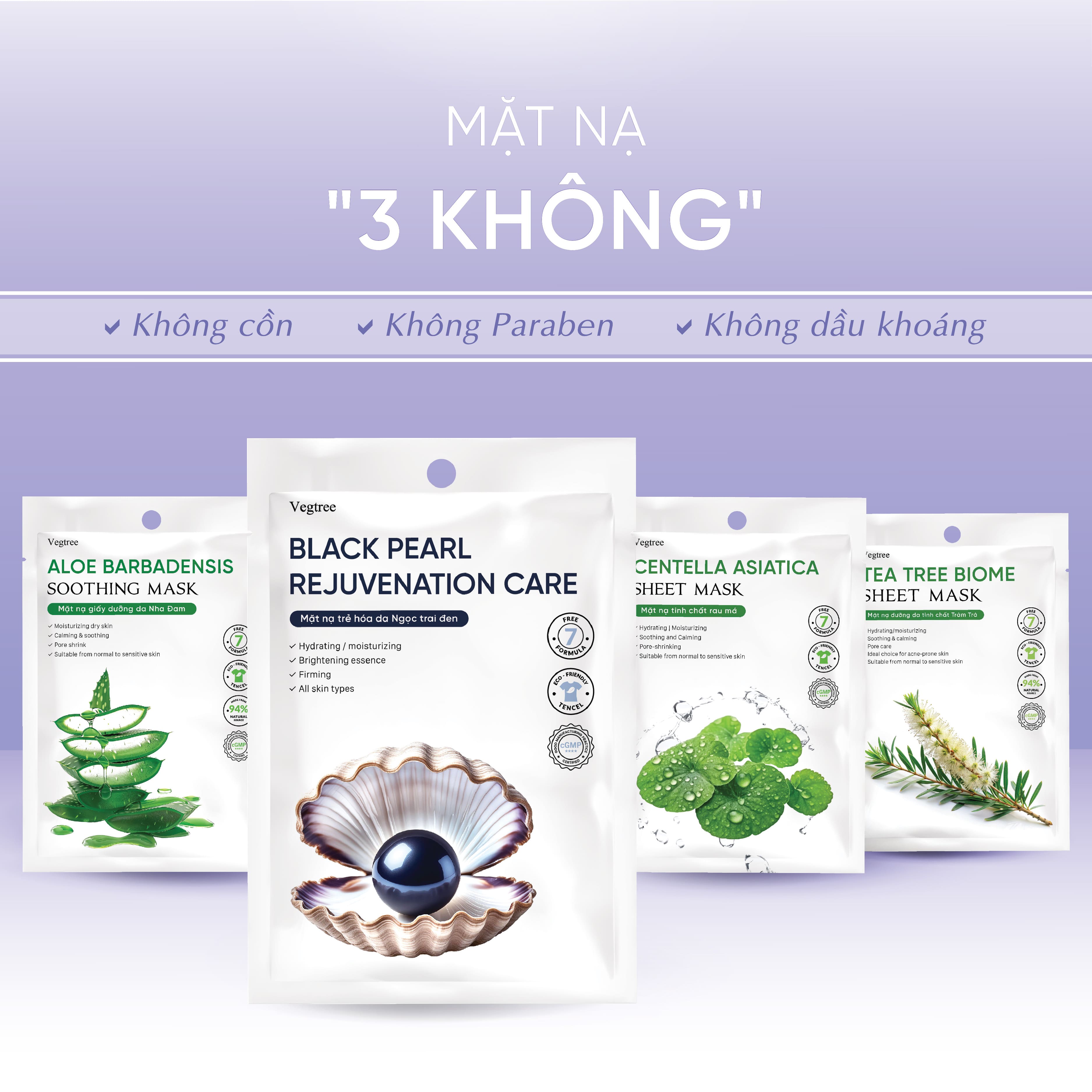 HỘP 10 MIẾNG Mặt nạ Vegtree dưỡng da, cấp ẩm, cải thiện tình trạng khô da, se khít lỗ chân lông 25ml/miếng