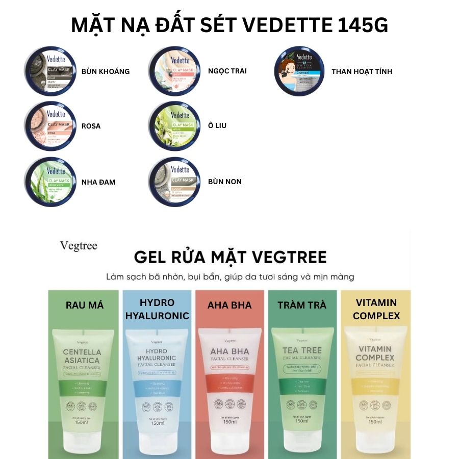 Quà tặng 20/10 COMBO QUÀ TẶNG 300K chăm sóc da mặt và trang điểm từ đa dạng thương hiệu Setsuka-Vedette-Vegtree