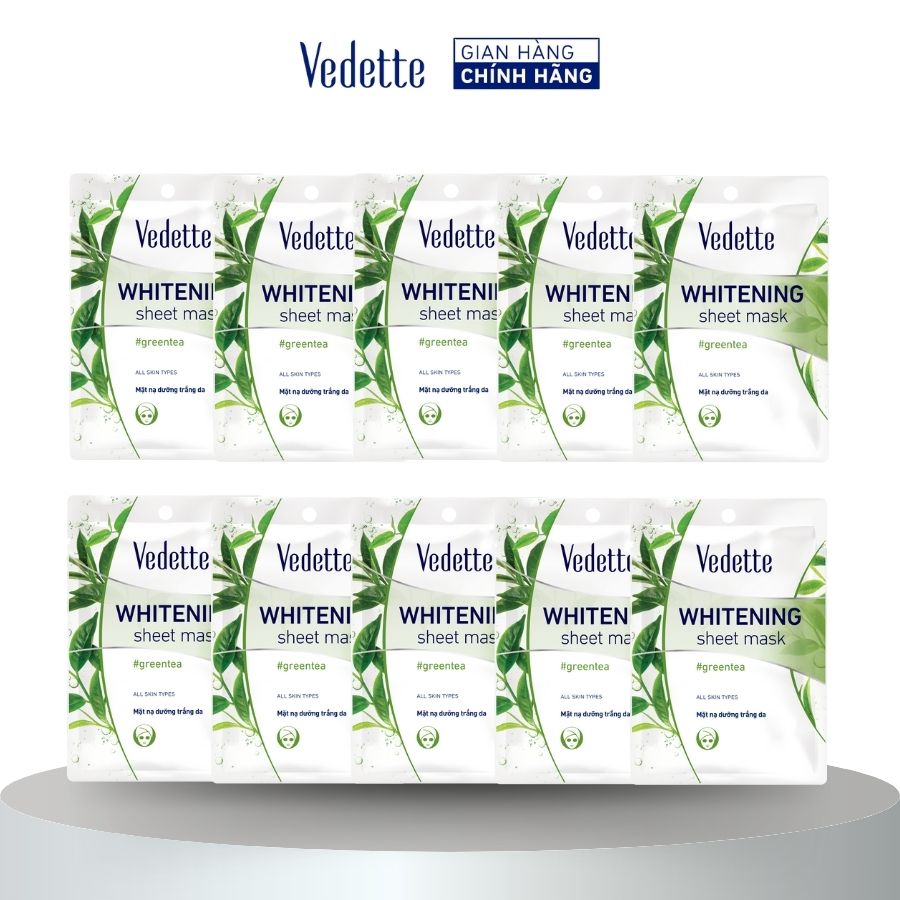 Combo 10 Mặt nạ giấy trắng da Vedette Trà Xanh 22ml