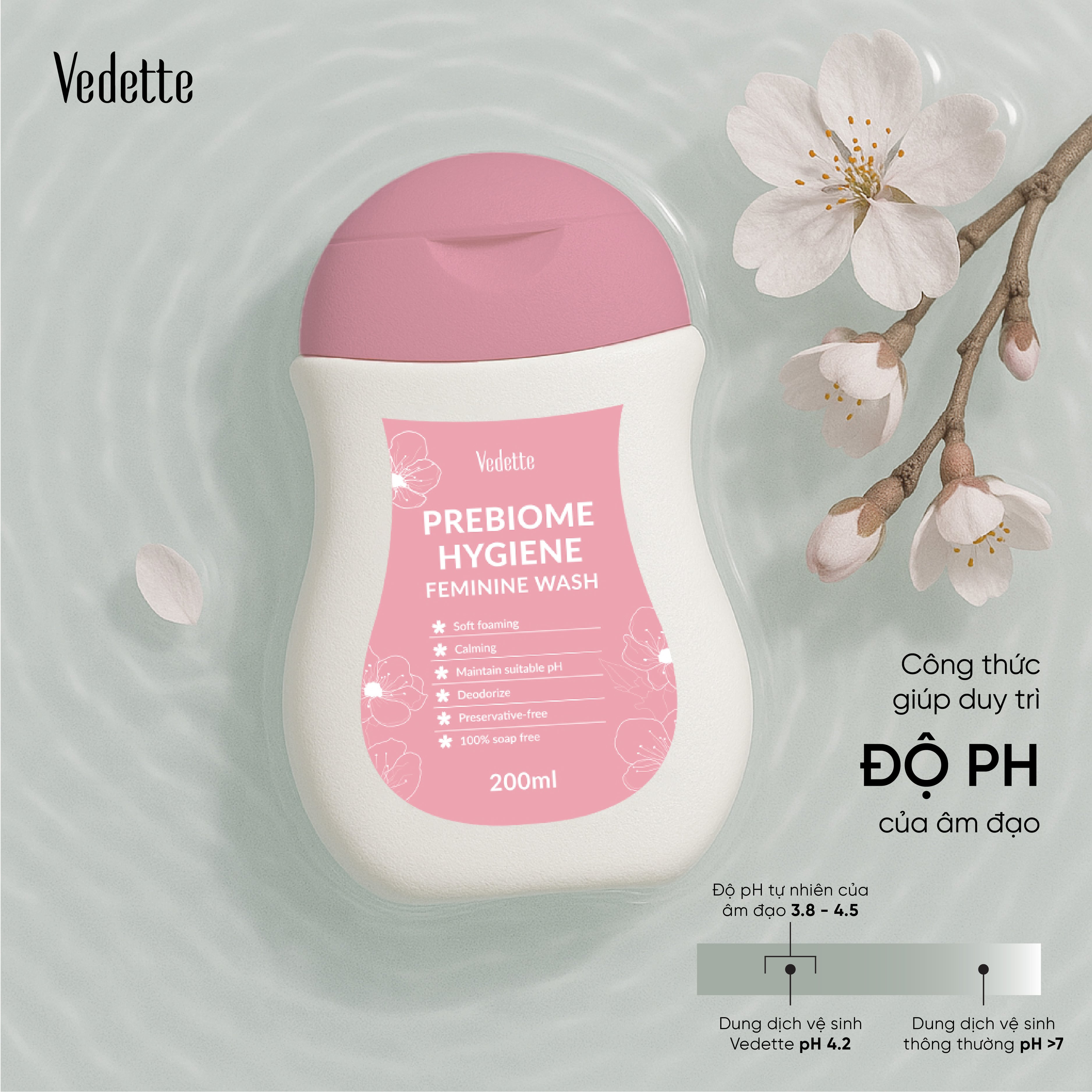 Dung dịch vệ sinh phụ nữ Vedette Làm sạch - Khử mùi - Cân bằng độ pH 200ml
