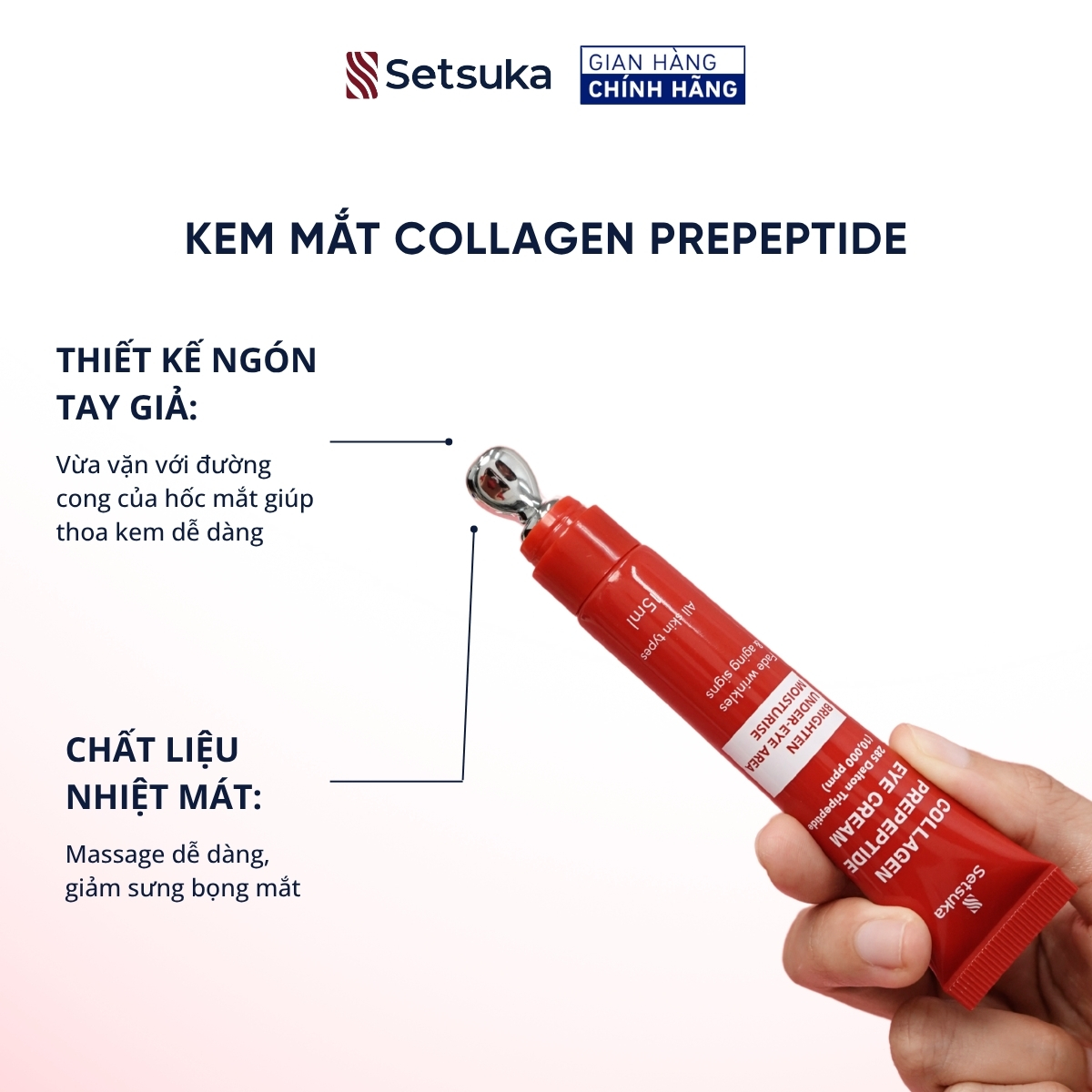 Kem Mắt Collagen Prepeptide SETSUKA EYE CREAM 15ml Làm mờ nếp nhăn, các dấu hiệu lão hóa da & làm sáng vùng da quanh mắt
