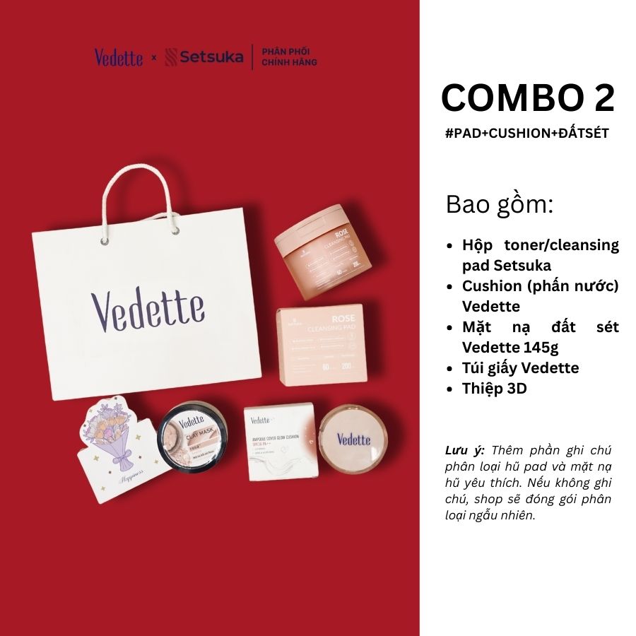 Quà tặng 20/10 COMBO QUÀ TẶNG 300K chăm sóc da mặt và trang điểm từ đa dạng thương hiệu Setsuka-Vedette-Vegtree