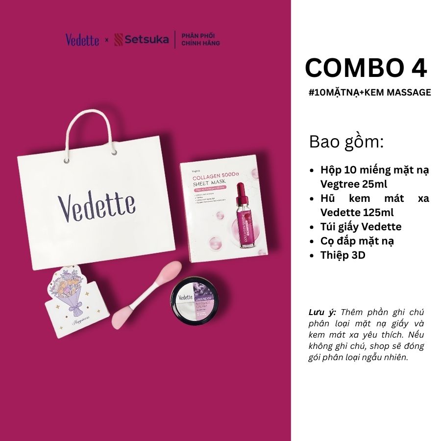 Quà tặng 20/10 COMBO QUÀ 200K chăm sóc da toàn diện từ nhiều thương hiệu Vedette-Setsuka-Vegtree