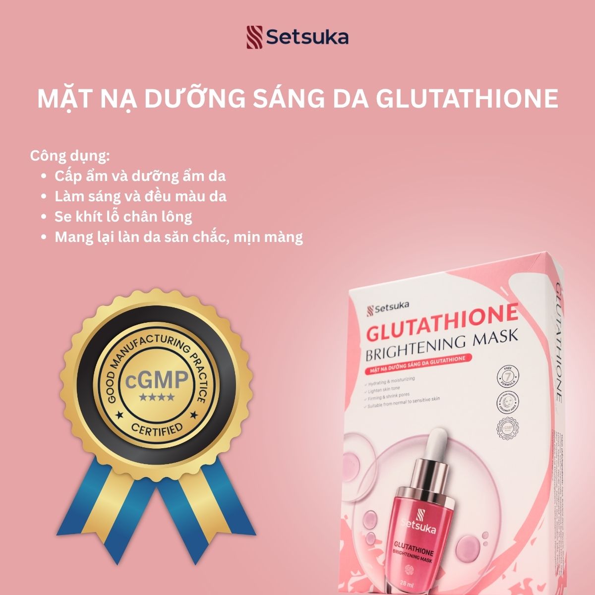 Mặt nạ dưỡng sáng da Glutathione - Setsuka MẶT NẠ DỪA SINH HỌC - làm sáng và làm đều màu da 28ml/miếng