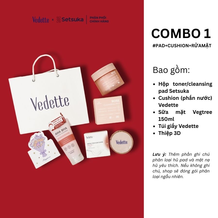 Quà tặng 20/10 COMBO QUÀ TẶNG 300K chăm sóc da mặt và trang điểm từ đa dạng thương hiệu Setsuka-Vedette-Vegtree