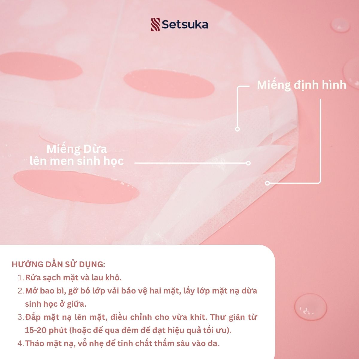 Mặt nạ dưỡng sáng da Glutathione - Setsuka MẶT NẠ DỪA SINH HỌC - làm sáng và làm đều màu da 28ml/miếng