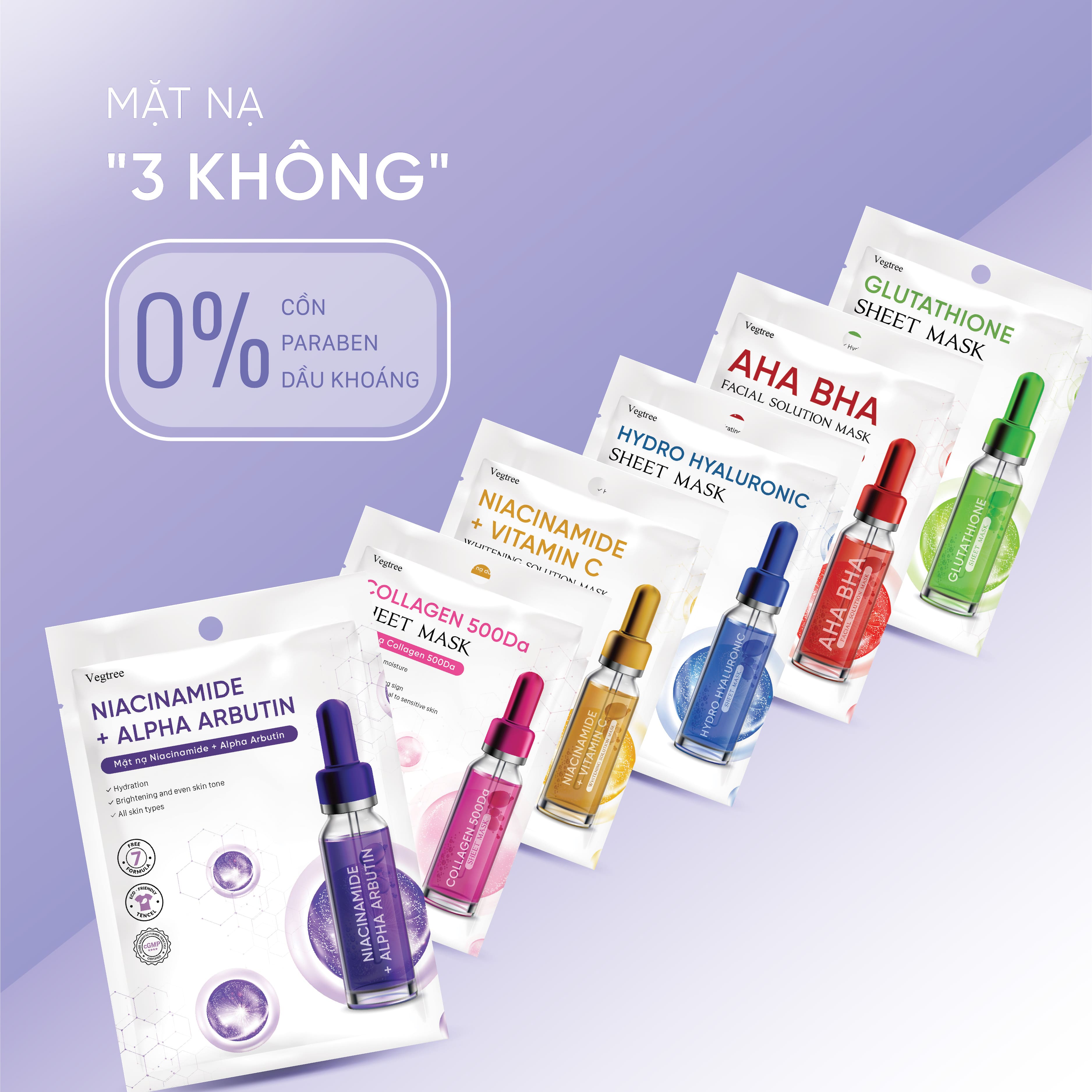 HỘP 10 MIẾNG Mặt nạ Vegtree dưỡng trắng da, đều màu da, cấp ẩm, se khít lỗ chân lông 25ml/miếng