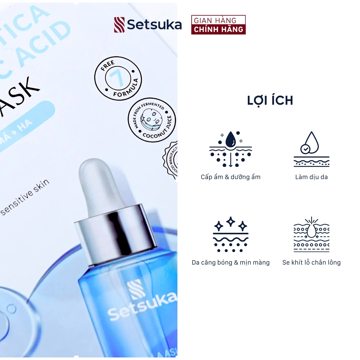 Mặt nạ thạch Hydrogel Tinh chất rau má & HA - Setsuka mask cấp ẩm, làm dịu & se khít lỗ chân lông 28ml/miếng