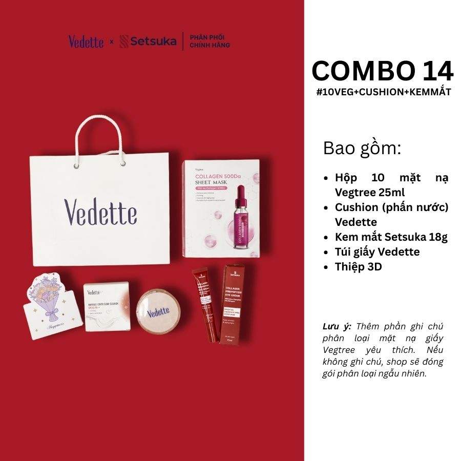 Quà tặng 20/10 COMBO QUÀ TẶNG 300K chăm sóc da mặt và trang điểm từ đa dạng thương hiệu Setsuka-Vedette-Vegtree