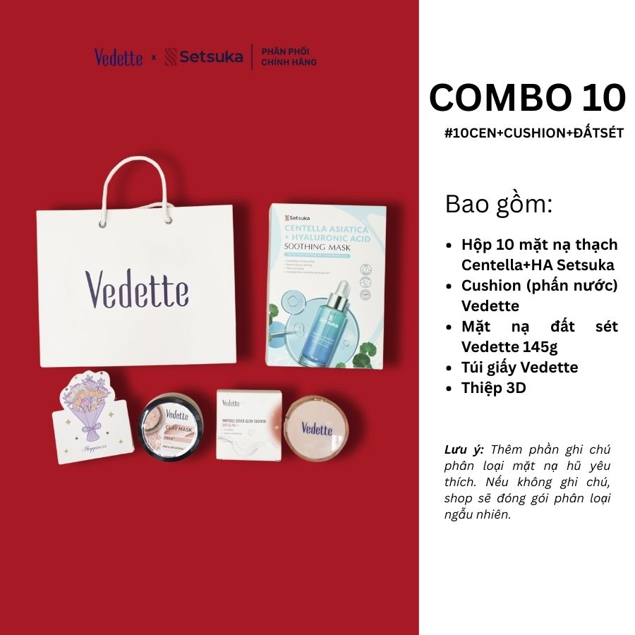 Quà tặng 20/10 COMBO QUÀ TẶNG 300K chăm sóc da mặt và trang điểm từ đa dạng thương hiệu Setsuka-Vedette-Vegtree