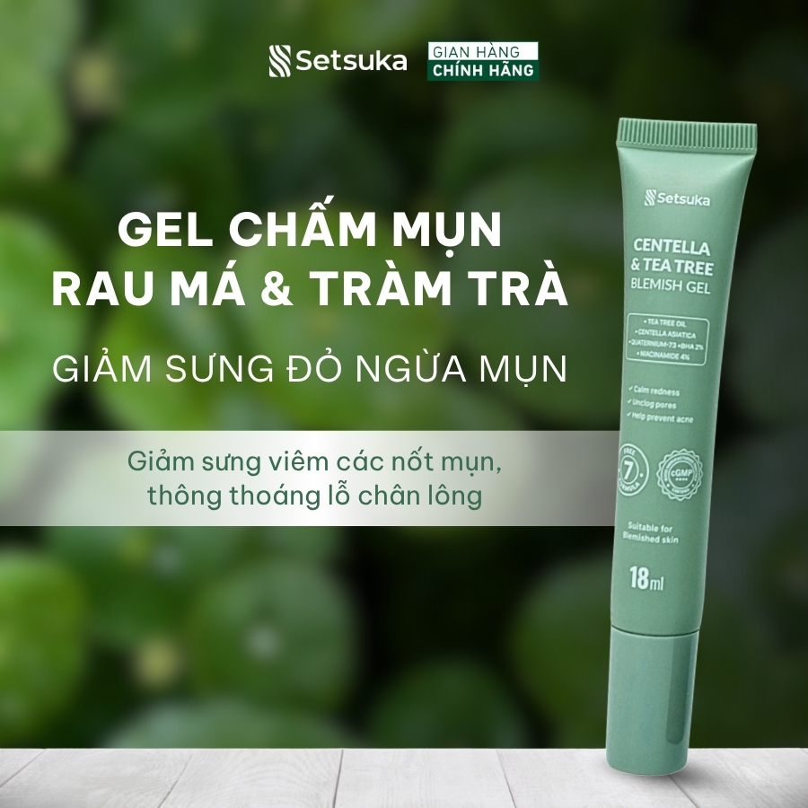 Gel Chấm Mụn Rau má & Tràm trà Setsuka Giảm Sưng Đỏ ngăn ngừa mụn, se khít lỗ chân lông 18ml