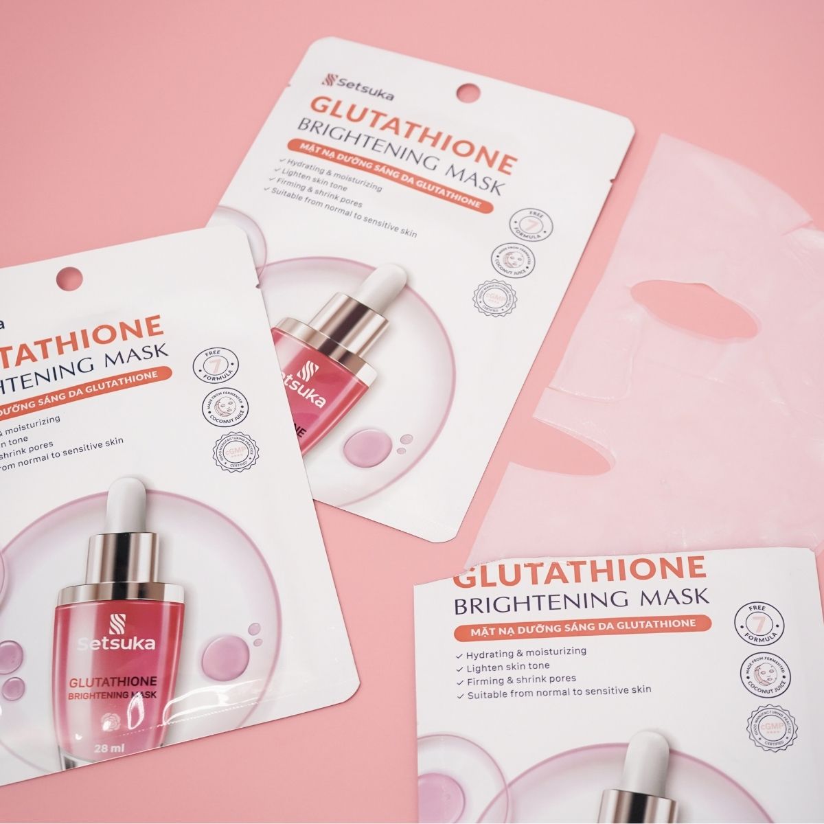 Mặt nạ dưỡng sáng da Glutathione - Setsuka MẶT NẠ DỪA SINH HỌC - làm sáng và làm đều màu da 28ml/miếng