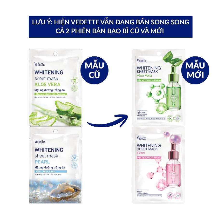 Mặt nạ Dưỡng trắng da Vedette 22ml dưỡng ẩm, dưỡng sáng, mờ đốm nâu từ chiết xuất thiên nhiên lành tính 22ml