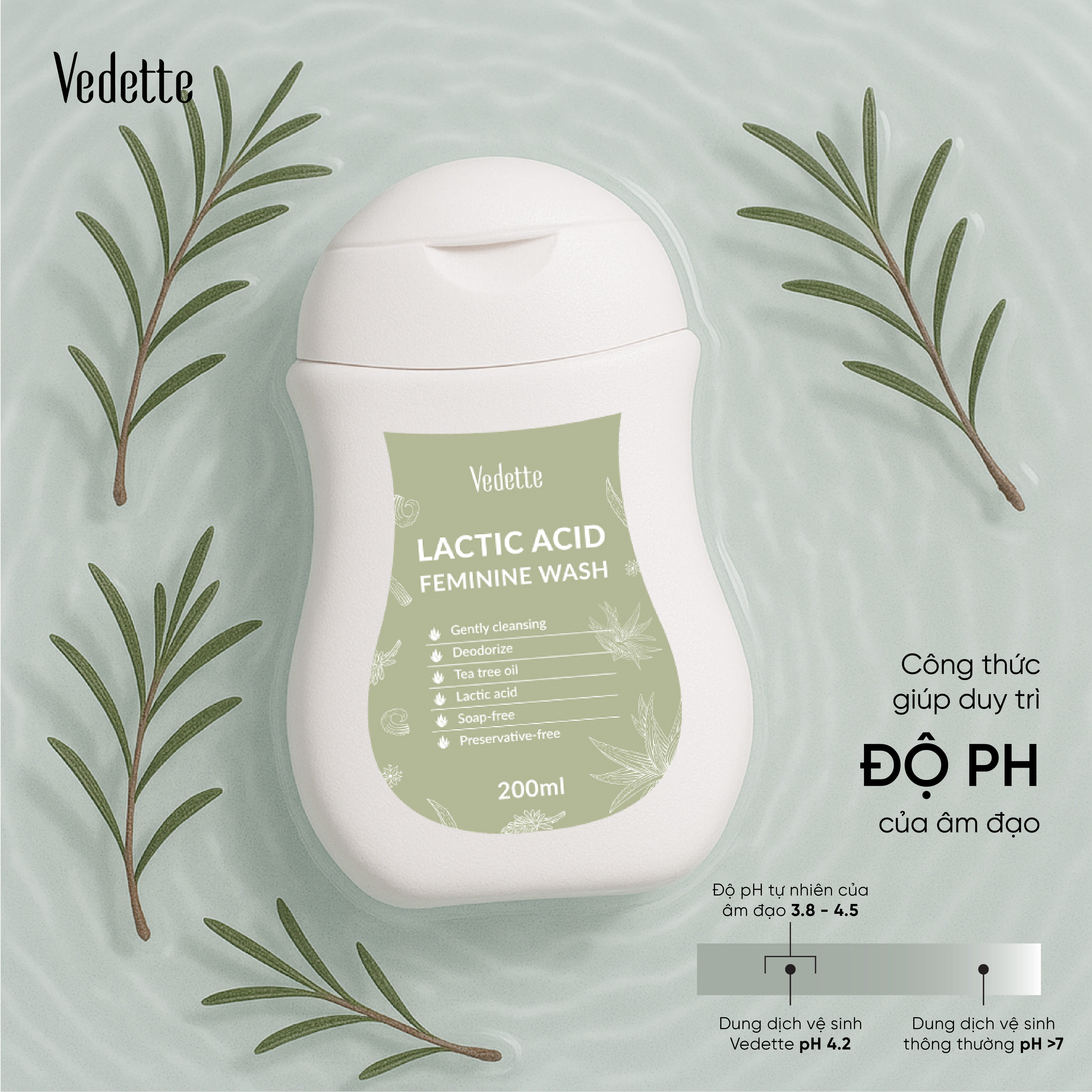 Dung dịch vệ sinh phụ nữ Vedette Làm sạch - Khử mùi - Cân bằng độ pH 200ml