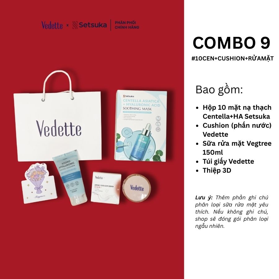 Quà tặng 20/10 COMBO QUÀ TẶNG 300K chăm sóc da mặt và trang điểm từ đa dạng thương hiệu Setsuka-Vedette-Vegtree