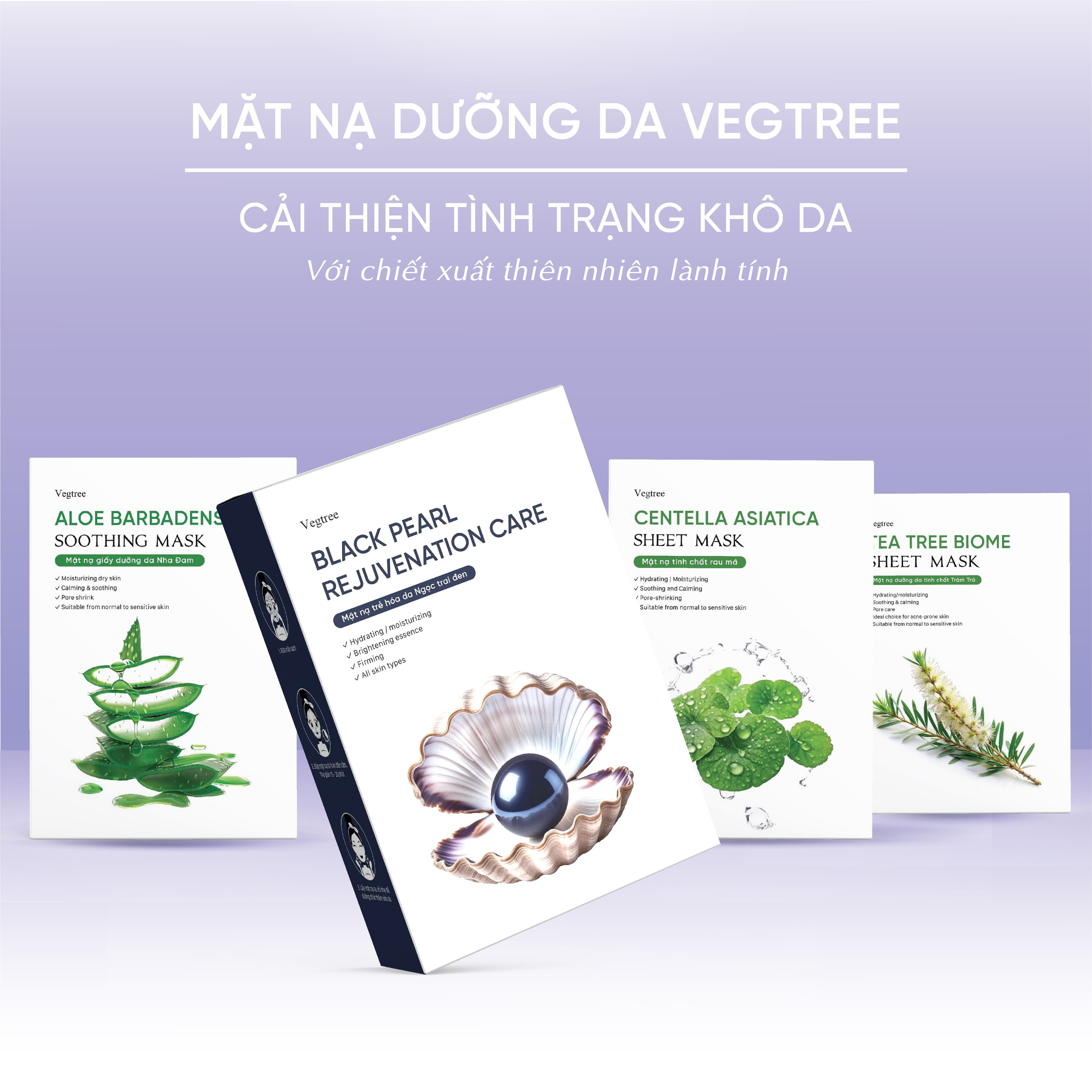 HỘP 10 MIẾNG Mặt nạ Vegtree dưỡng da, cấp ẩm, cải thiện tình trạng khô da, se khít lỗ chân lông 25ml/miếng