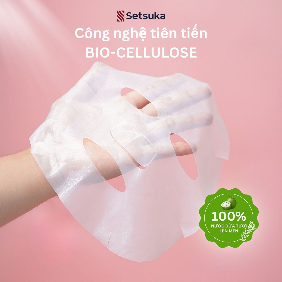 Mặt nạ dưỡng sáng da Glutathione - Setsuka MẶT NẠ DỪA SINH HỌC - làm sáng và làm đều màu da 28ml/miếng