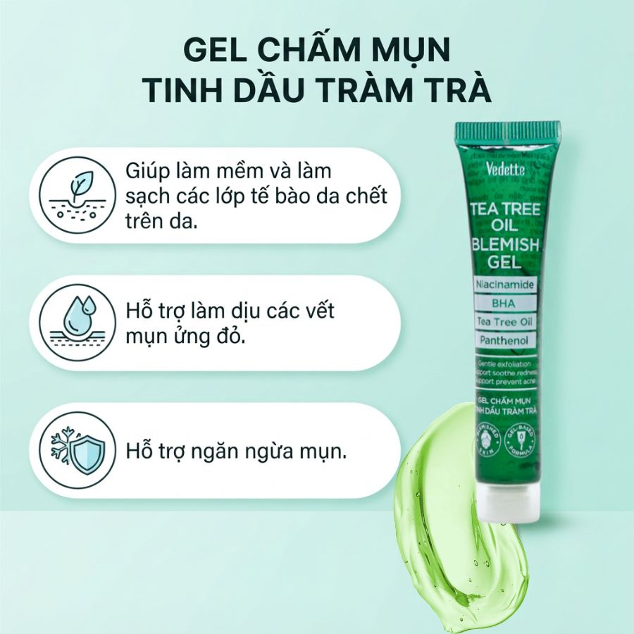 COMBO 1 Mặt nạ đất sét Vedette 145g + 1 Gel chấm mụn Tràm trà 18ml giúp da sạch dầu thừa, hỗ trợ ngăn ngừa mụn.