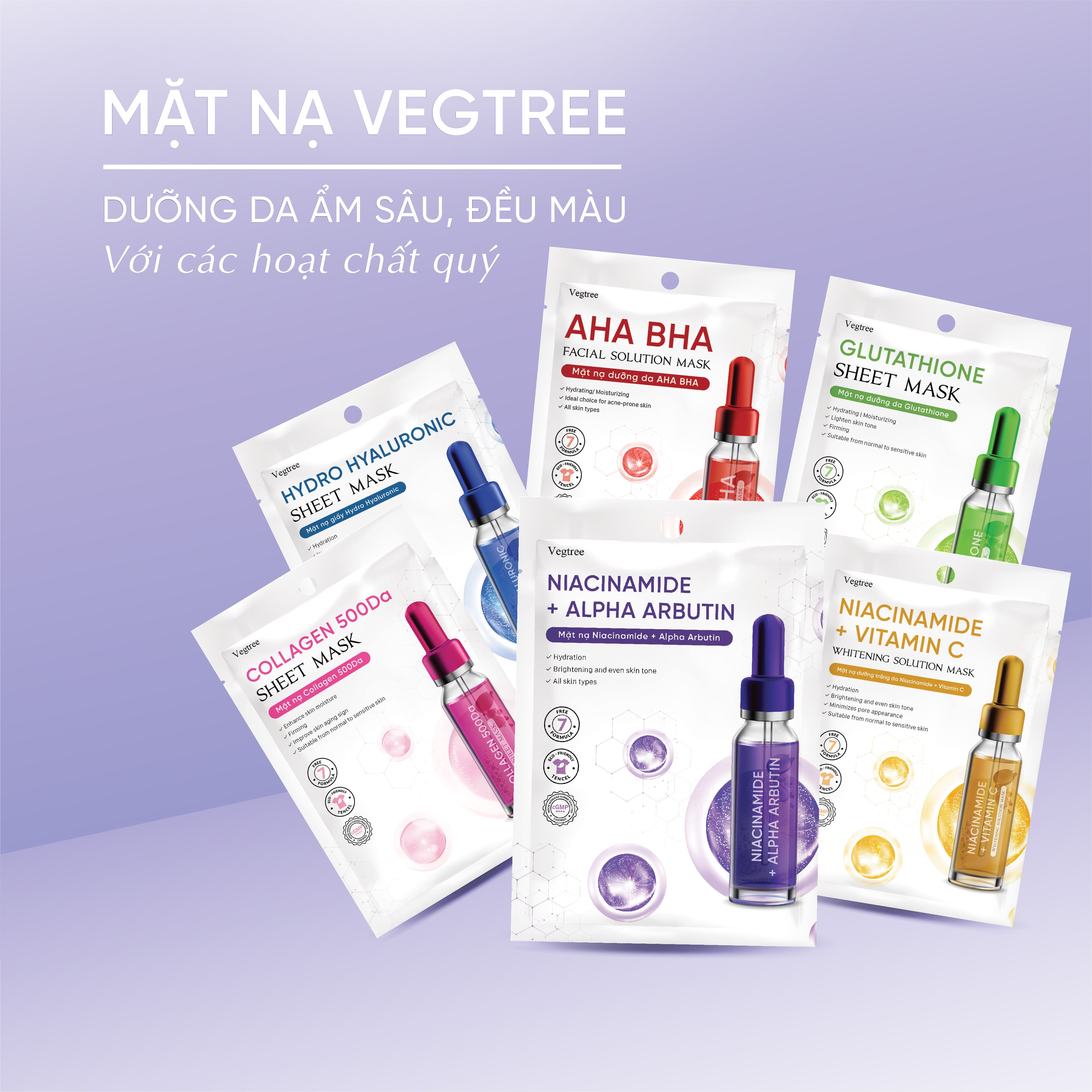 Mặt nạ Vegtree dưỡng trắng da, đều màu da, cấp ẩm, se khít lỗ chân lông 25ml/miếng
