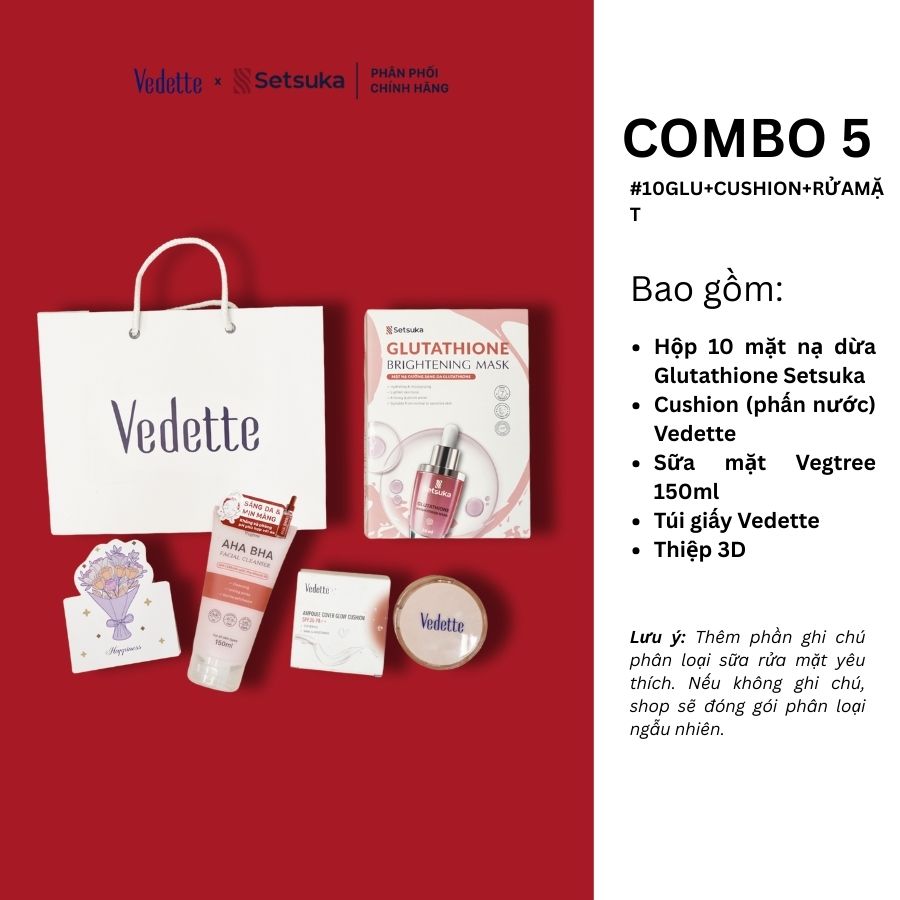 Quà tặng 20/10 COMBO QUÀ TẶNG 300K chăm sóc da mặt và trang điểm từ đa dạng thương hiệu Setsuka-Vedette-Vegtree