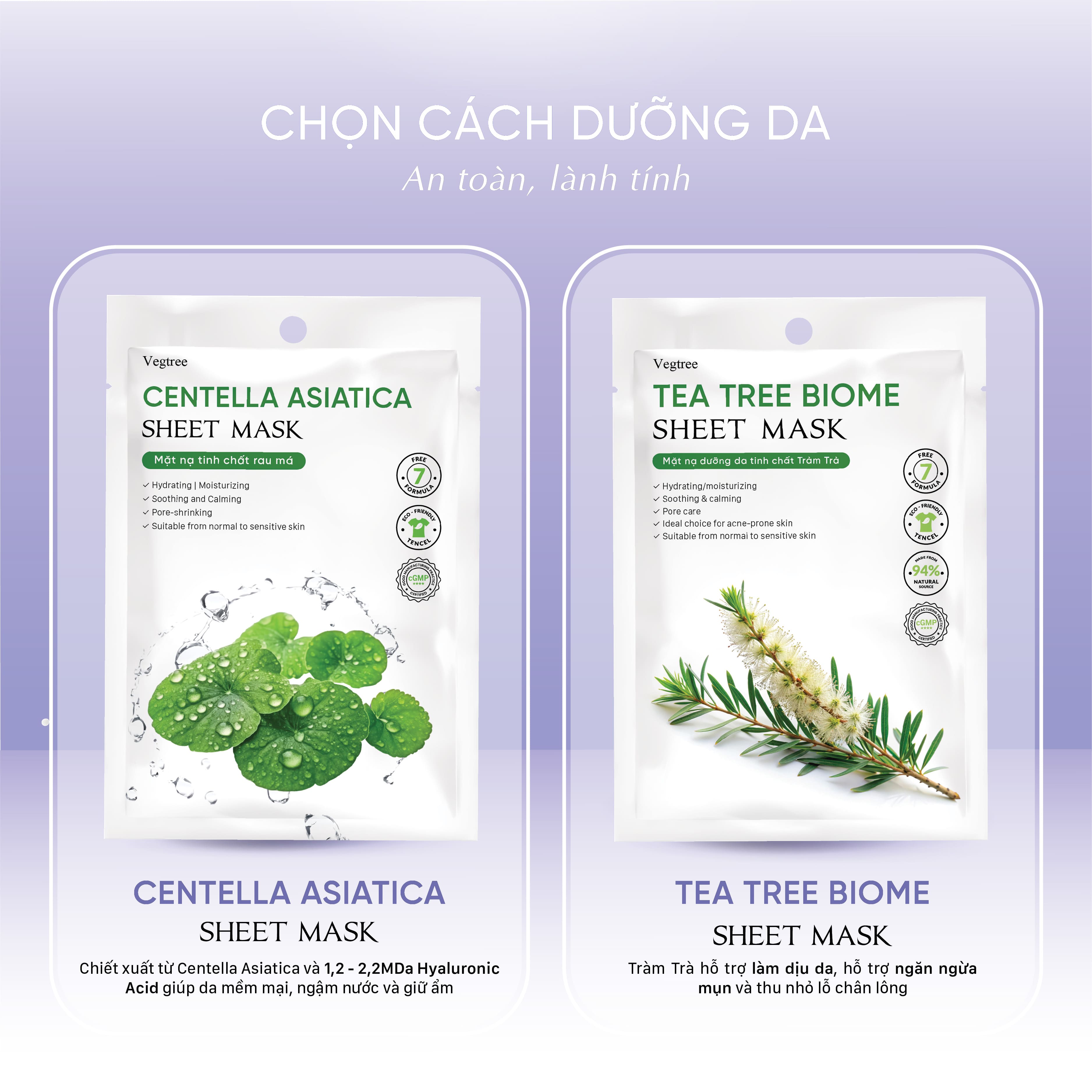 HỘP 10 MIẾNG Mặt nạ Vegtree dưỡng da, cấp ẩm, cải thiện tình trạng khô da, se khít lỗ chân lông 25ml/miếng