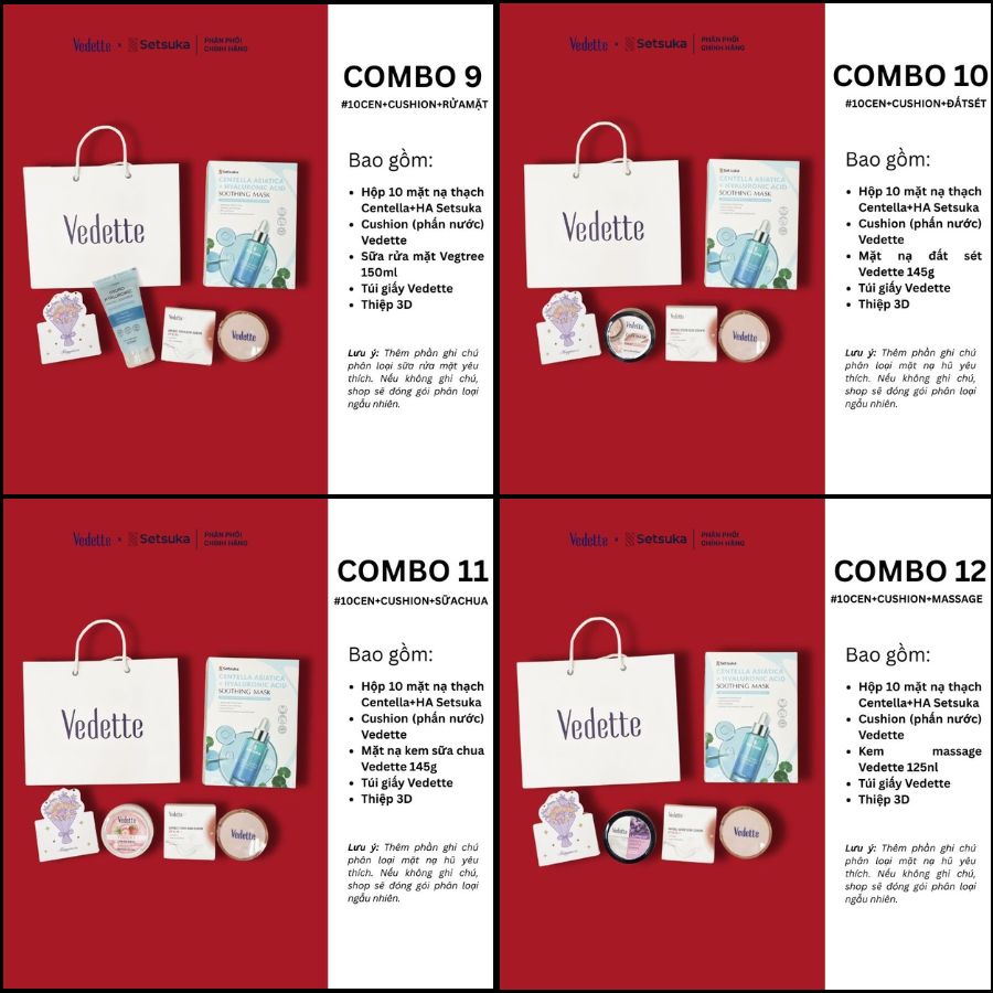 Quà tặng 20/10 COMBO QUÀ TẶNG 300K chăm sóc da mặt và trang điểm từ đa dạng thương hiệu Setsuka-Vedette-Vegtree